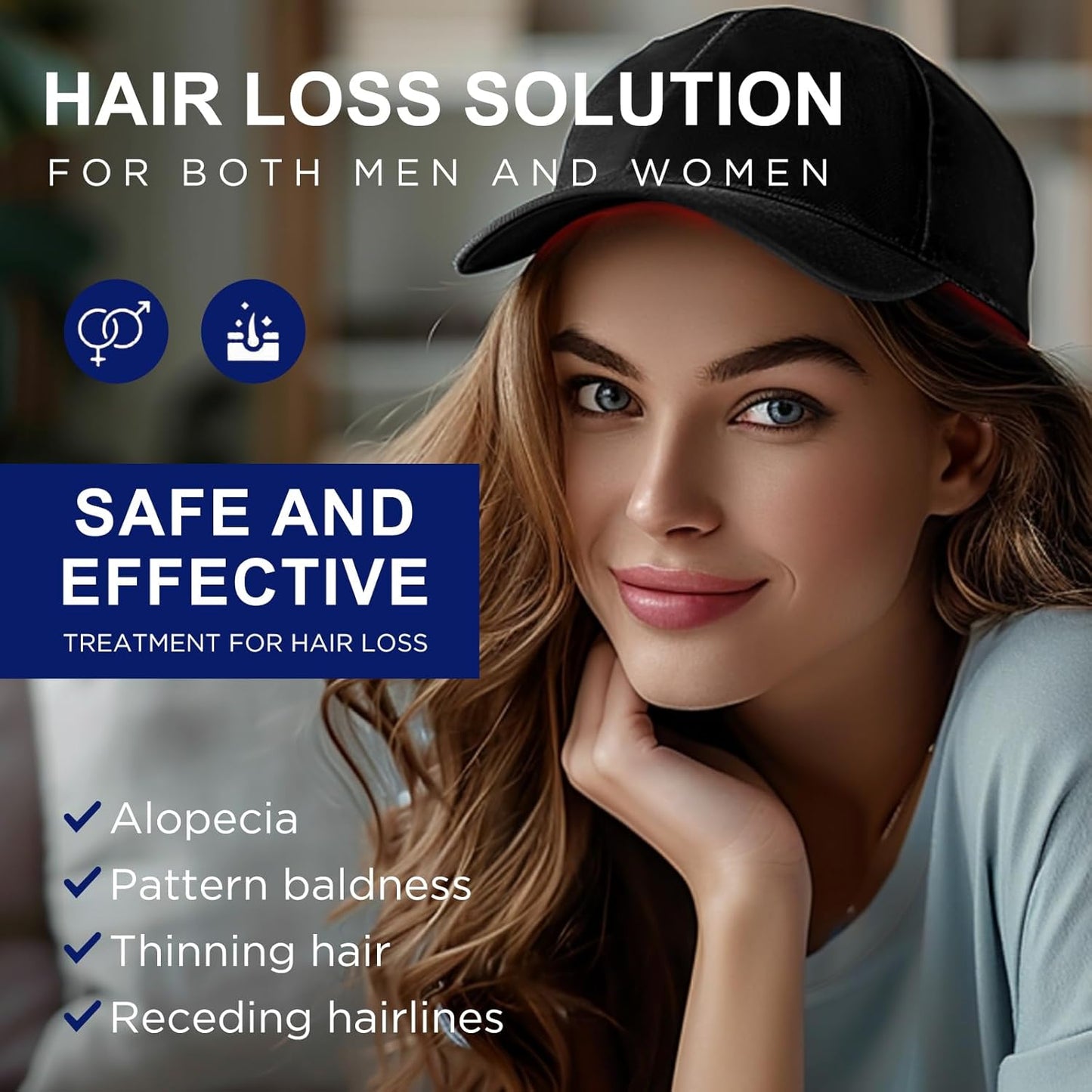 Laser Hair Growth Cap, Red Light Therapy Cap, Low Level Laser Therapy (LLLT) Equipment for Promoting Hair Growth in Women and Men（Black）