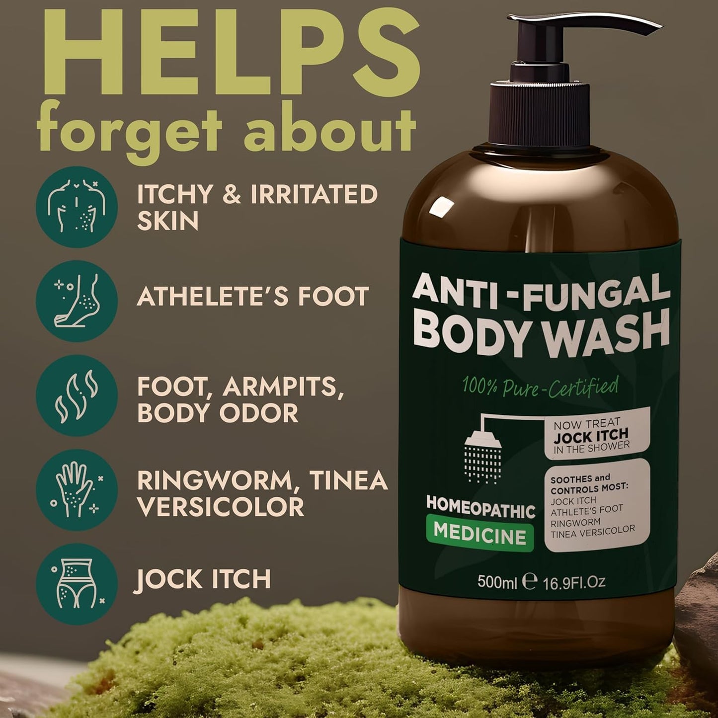 Antifungal Body Wash with Tea Tree Oil | Antibacterial Soap for Back Acne, Eczema & Jock Itch,Treats Ringworm | Antibacterial Body Soap For Men And Women (1% Tolnaftate Medicated Body Wash) 16.9 oz