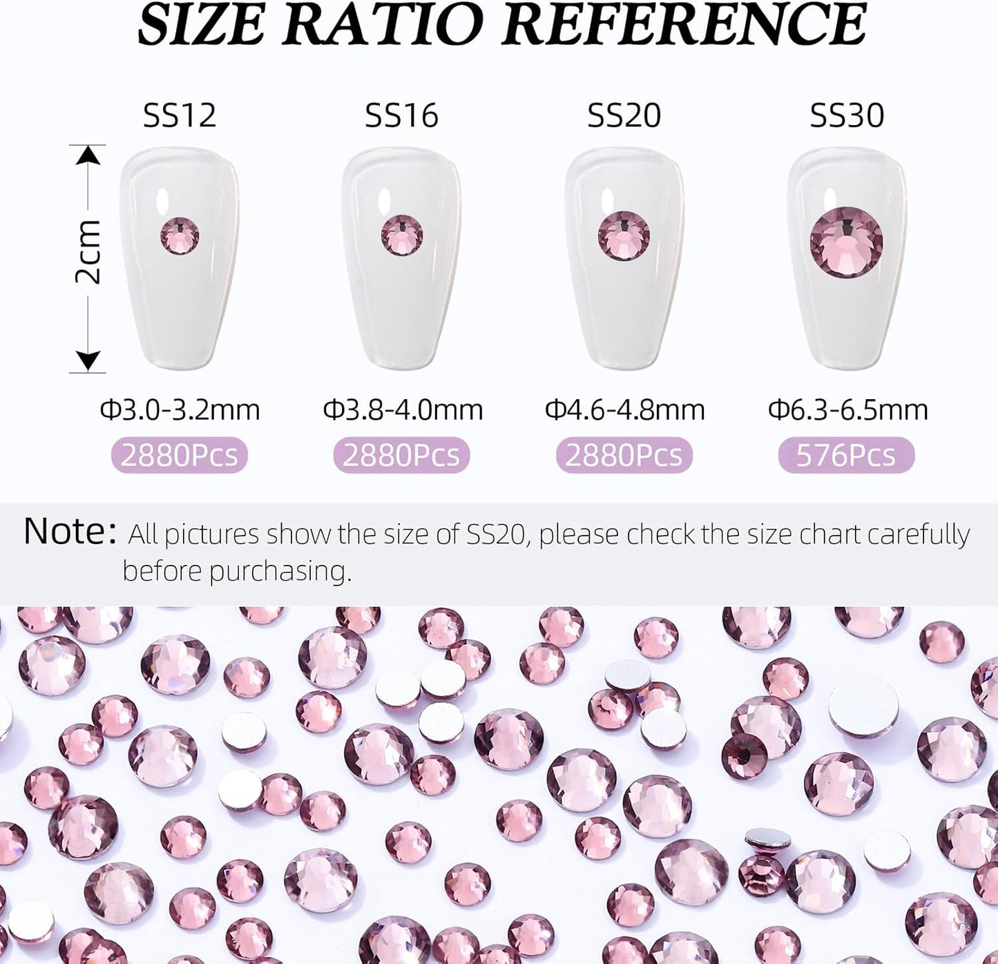 Light Amethyst Flatback Rhinestones, Glass Rhinestones for Nail Art and Craft, Glue Fix, Loose Crystal Gemstones(Lt.Amethyst, SS16, 2880pcs, 3.8-4.0mm)