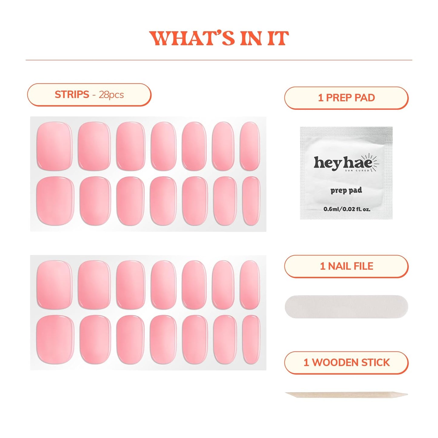 Semi Cured Gel Nail Strips | No LED Lamp Needed | Solid, Pink, Spring | Easy Apply & Remove, Salon Quality | Includes 28 Strips, 1 Prep Pads, Nail File & Wooden stick - Hey, Strawberry Picking?