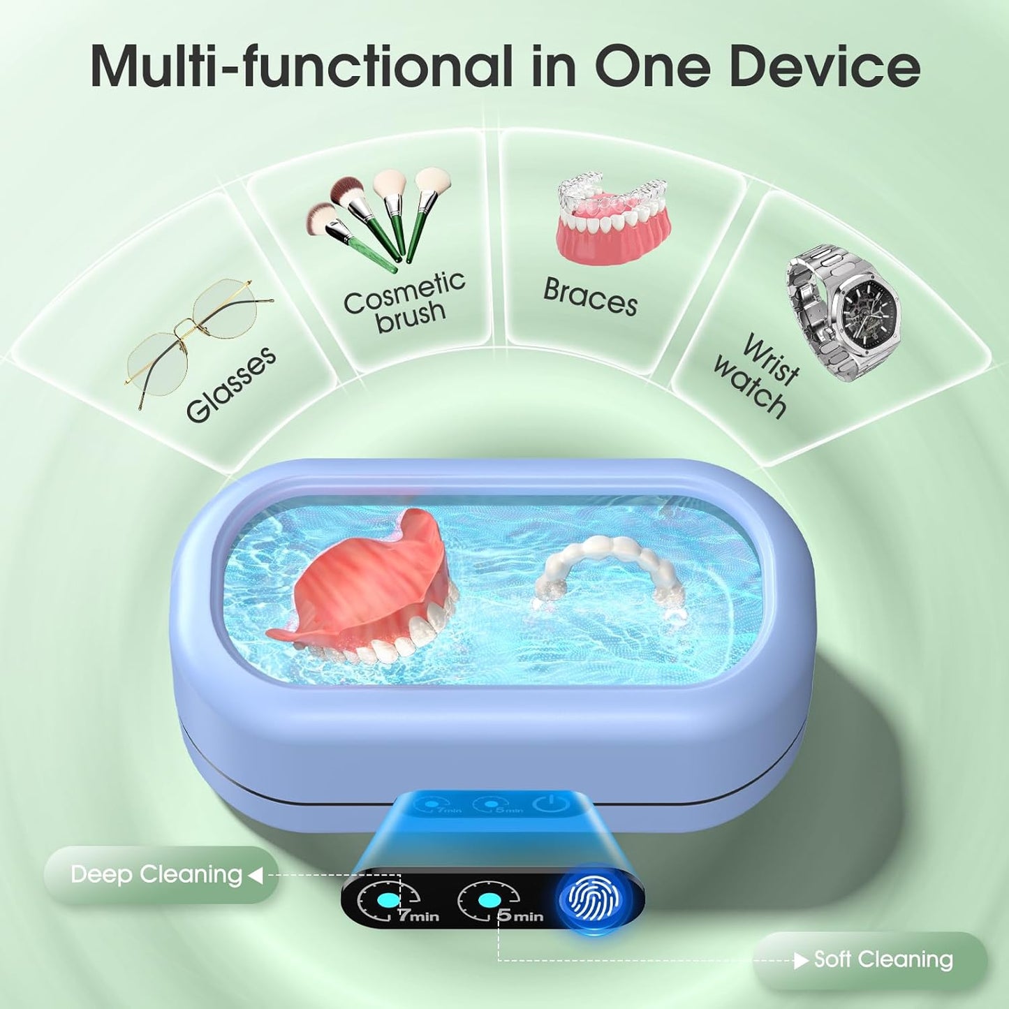 Professional Ultrasonic Jewelry Cleaner with Digital Timer,50KHz Ultrasonic Cleaner Machine with 304 Stainless Steel for Jewelry,Eyeglasses, Rings, Coin, Watch Strap, Dentures, Hygiene Items (Blue)