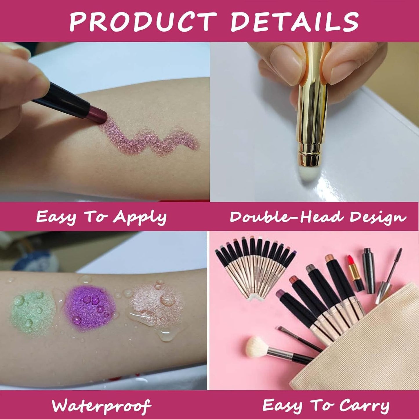 Romantic Red Eyeshadow Stick Makeup, Highlighter Matte Cream Eye Shadow Pencil, Waterproof Hypoallergenic Long Lasting Crayon, Glitter Primer Palette Shimmer Eyeliner Pen