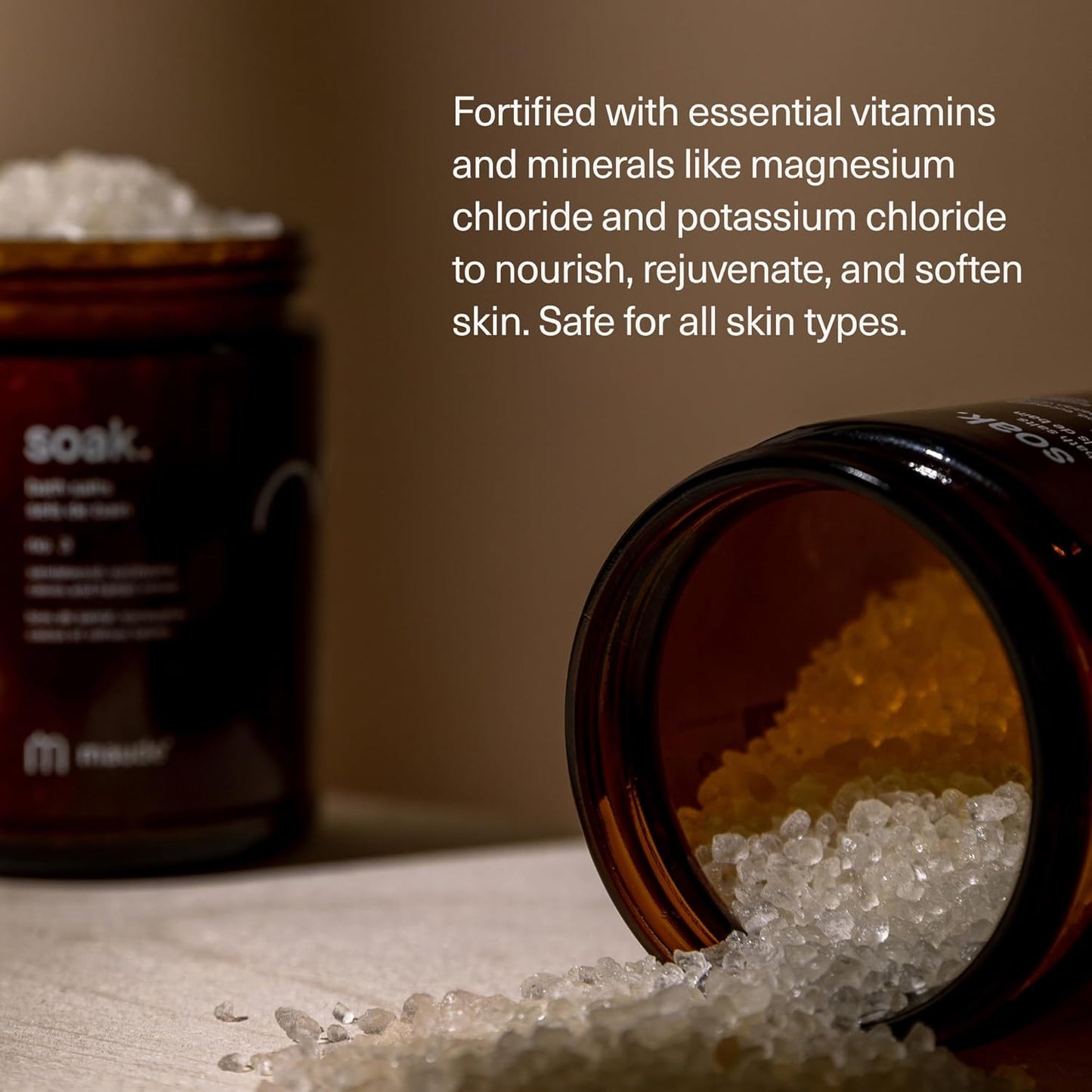 Maude Soak No. 1 - Nourishing Mineral Bath Salts - Hand-Harvested Dead Sea Salt with Magnesium & Potassium Chloride - Soften & Rejuvenate Skin - Notes of Amber, Cedar Leaf & Clove (8 oz)