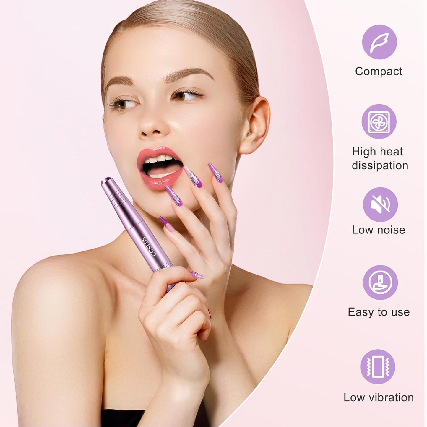 COSLUS Electric Nail Drill File Professional: for Acrylic Gel Dip Powder Nails Portable Nail Machine Kit Manicure Pedicure Tools Polishing Set with Nail Drill Bits Sanding Bands