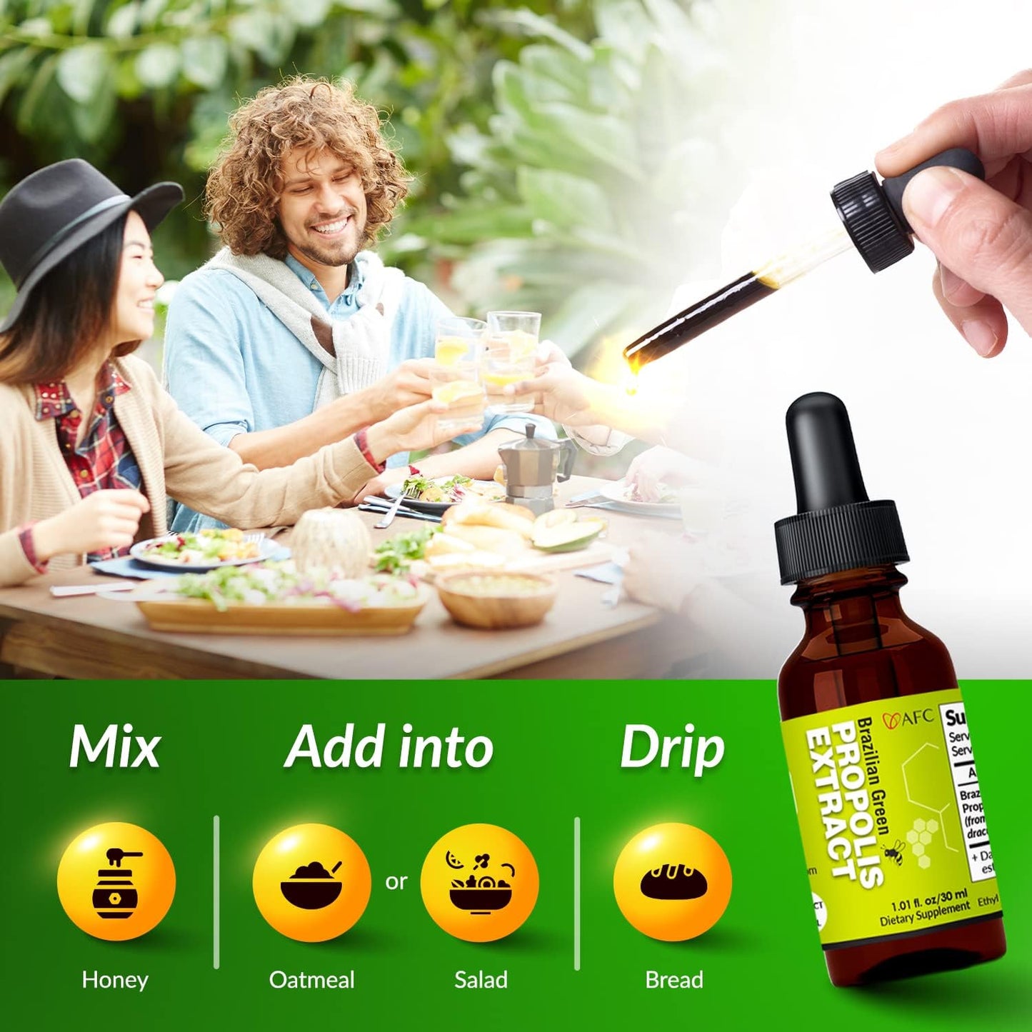 AFC Japan Brazilian Green Propolis Extract | Highest Artepilin C & Flavonoids for Antioxidant & Immune Support Pure Concentrated Liquid Extract Bee Propolis Tincture from Brazil (30ml/ 1Fl.Oz)