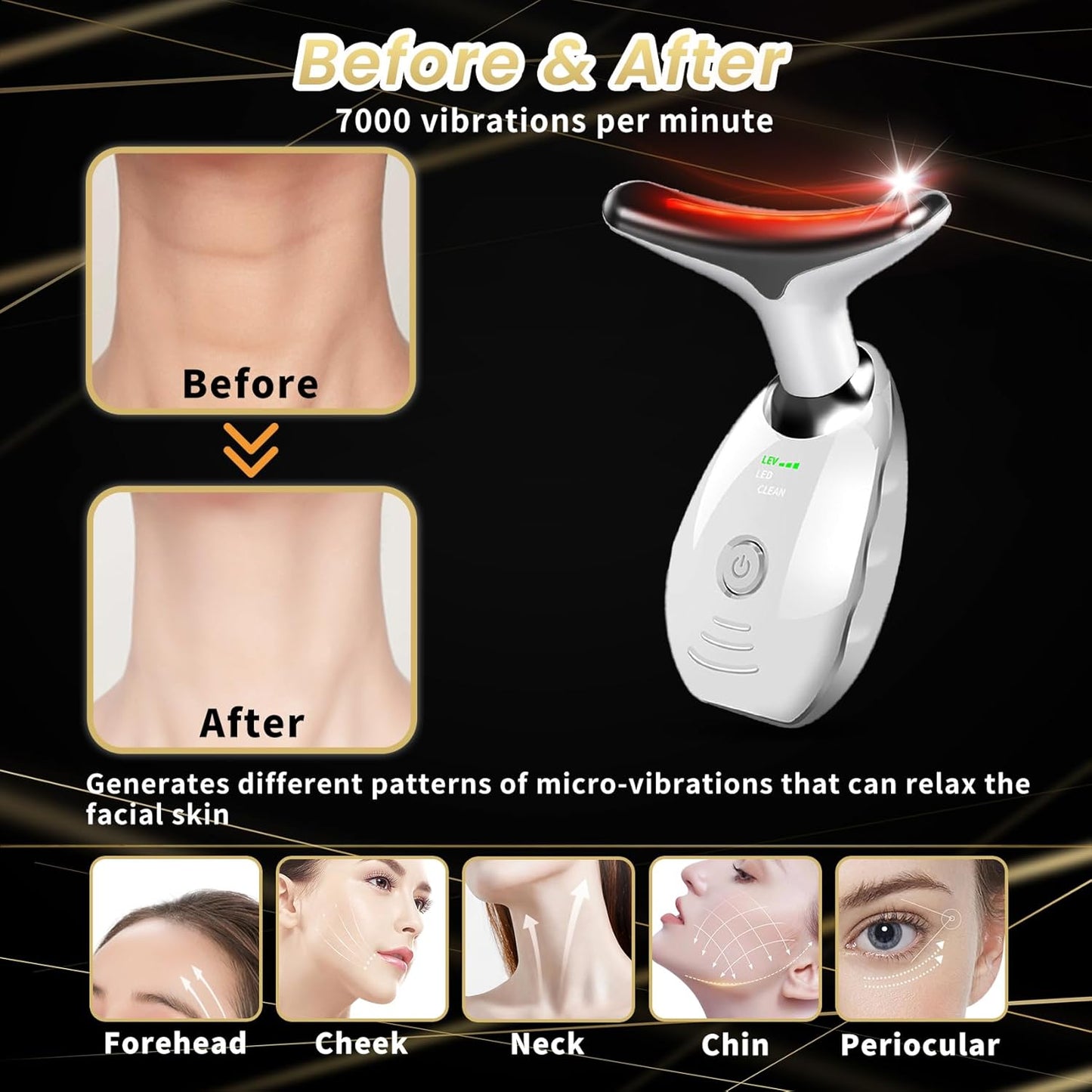 Portable Facial Massager, Multifunctional Facial Skin Care Tools, Face and Neck Massager, Face Sculpting Tool, 7 Color Led Face and Neck Beauty Device for Home Use