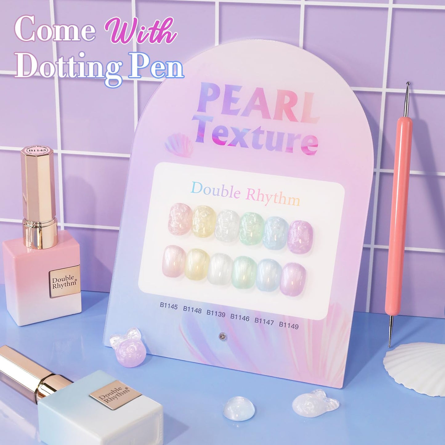 Double Rhythm 6 Pcs 15 ML Gel Polish Set Same Color Same Bottle Soak Off Gel Polish Kit Nail Art Manicure Salon DIY at Home for Women (Pearl Pink White Green Blue Purple-T6-21)