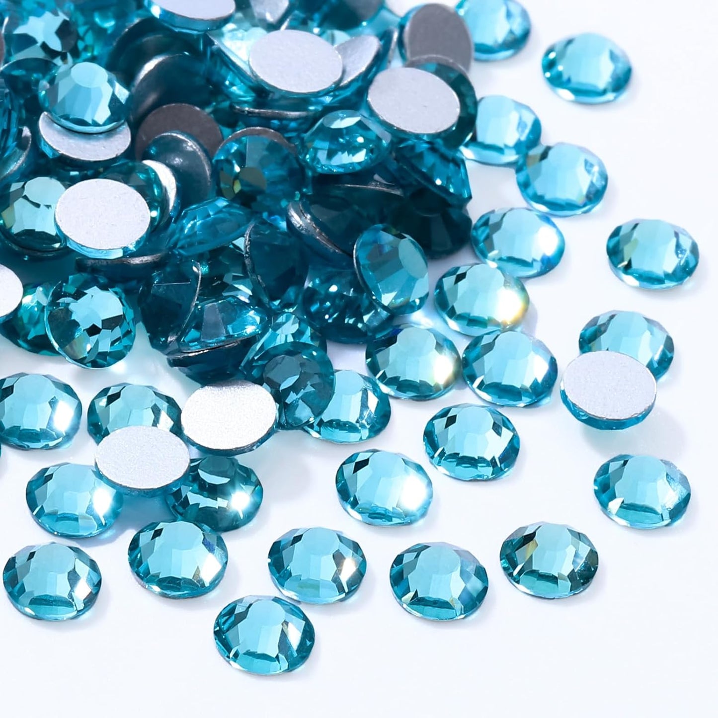 Aquamarine Flatback Rhinestones, Glass Rhinestones for Nail Art and Craft, Glue Fix, Loose Crystal Gemstones(Aquamarine, SS12, 1440pcs, 2.9-3.0mm)