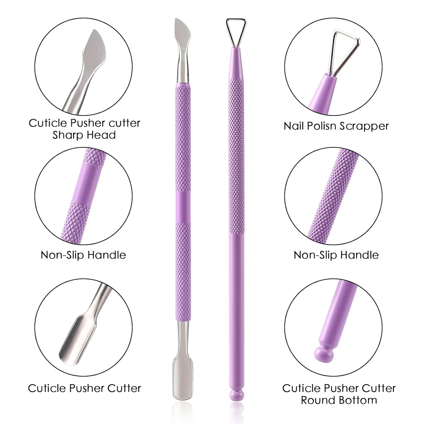Cuticle Trimmer with Cuticle Pusher and Cutter-YINYIN Cuticle Nipper Professional Stainless Steel Cuticle Clippers Durable Pedicure Manicure Tools for Fingernails and Toenails(Purple)