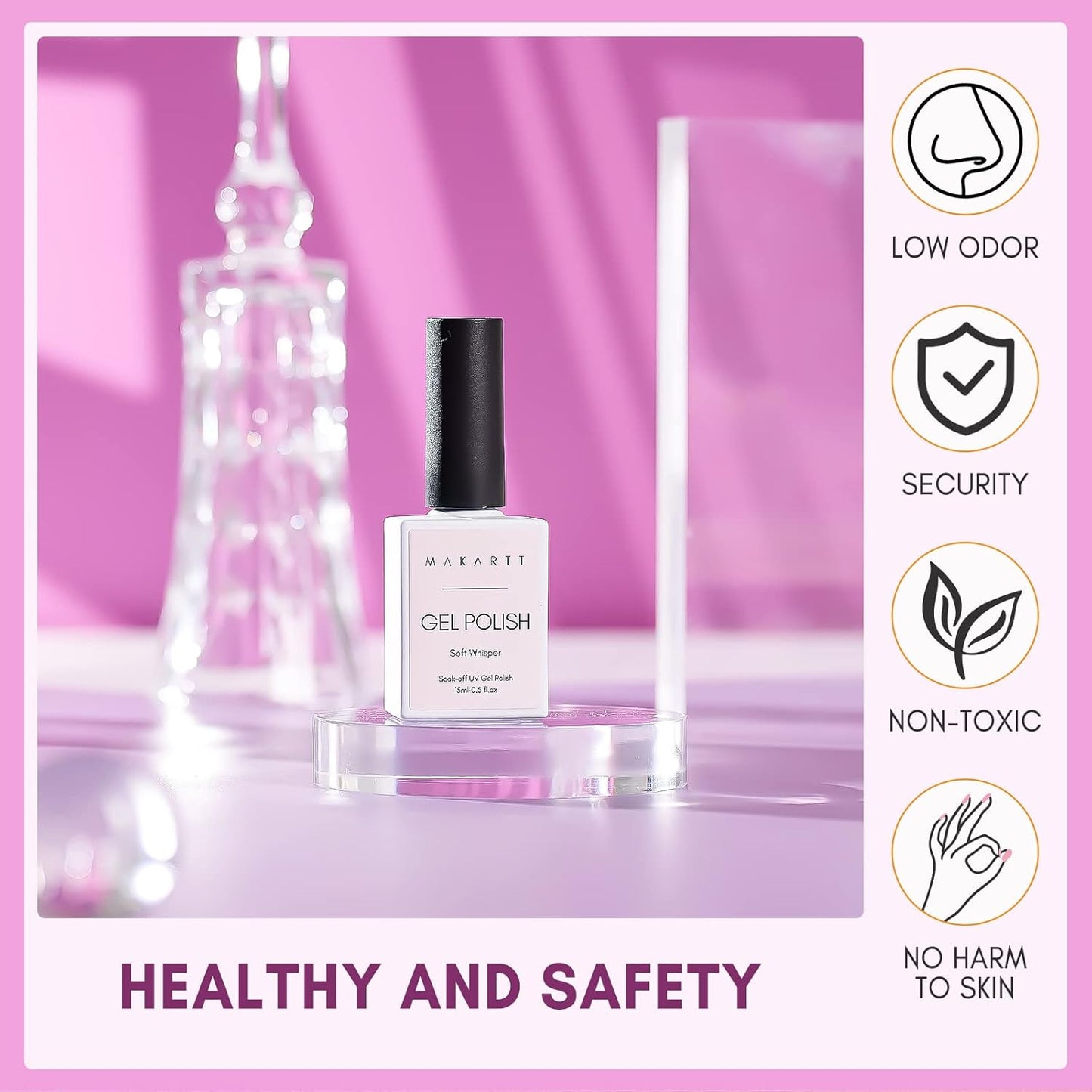 Makartt Gel Nail Polish: Jelly Pink Gel Polish Glitter Natural Nude Soak Off UV/LED Gels for DIY Manicure & Nail Art Designs, Home & Salon Use - Soft Whisper 15ml