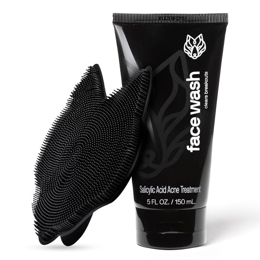 Black Wolf Charcoal Face Wash & Silicone Scrubber Set for Men - Daily Grooming & Hygiene Essentials for Mens Skin Care