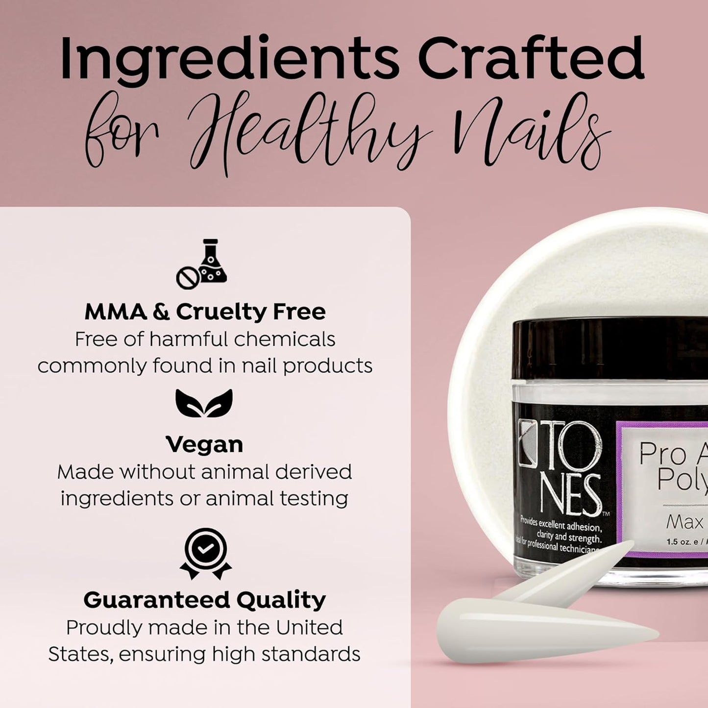 Tones Pro Acrylic Nail Powder, Max White (Creamy, Soft Off-White), (1.5 Fl Oz) - Long-Lasting & Non-Yellowing Polymer for Salon Quality Nail Extensions & 3D Art