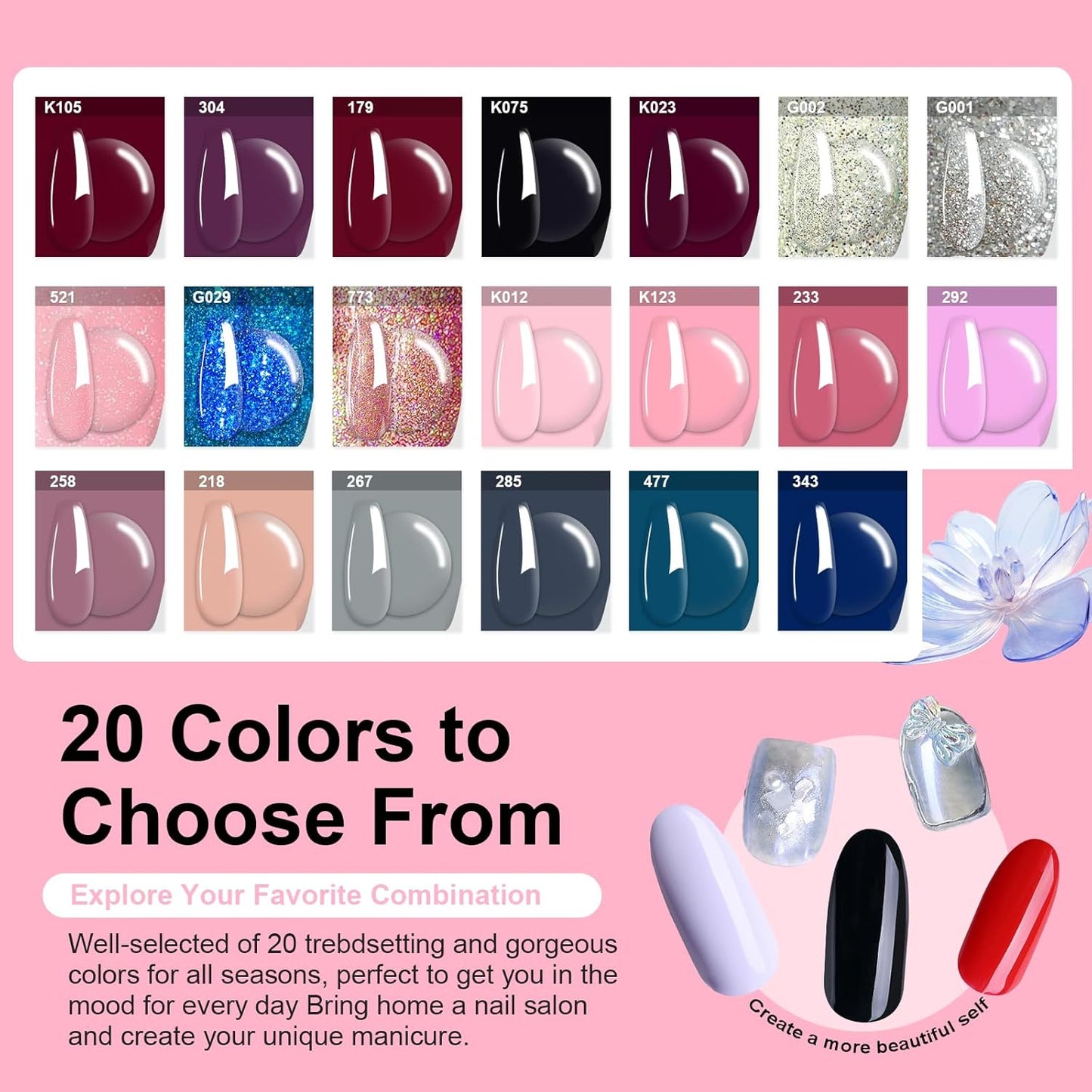 31 Pcs Dip Powder Nail Kit, 20 Colors Glitter Nude Pink Blue Gray Dip Powder Liquid Set with Top/Base Coat Activator for French Nails Art Manicure DIY Salon, No Needed Nail Lamp Curing