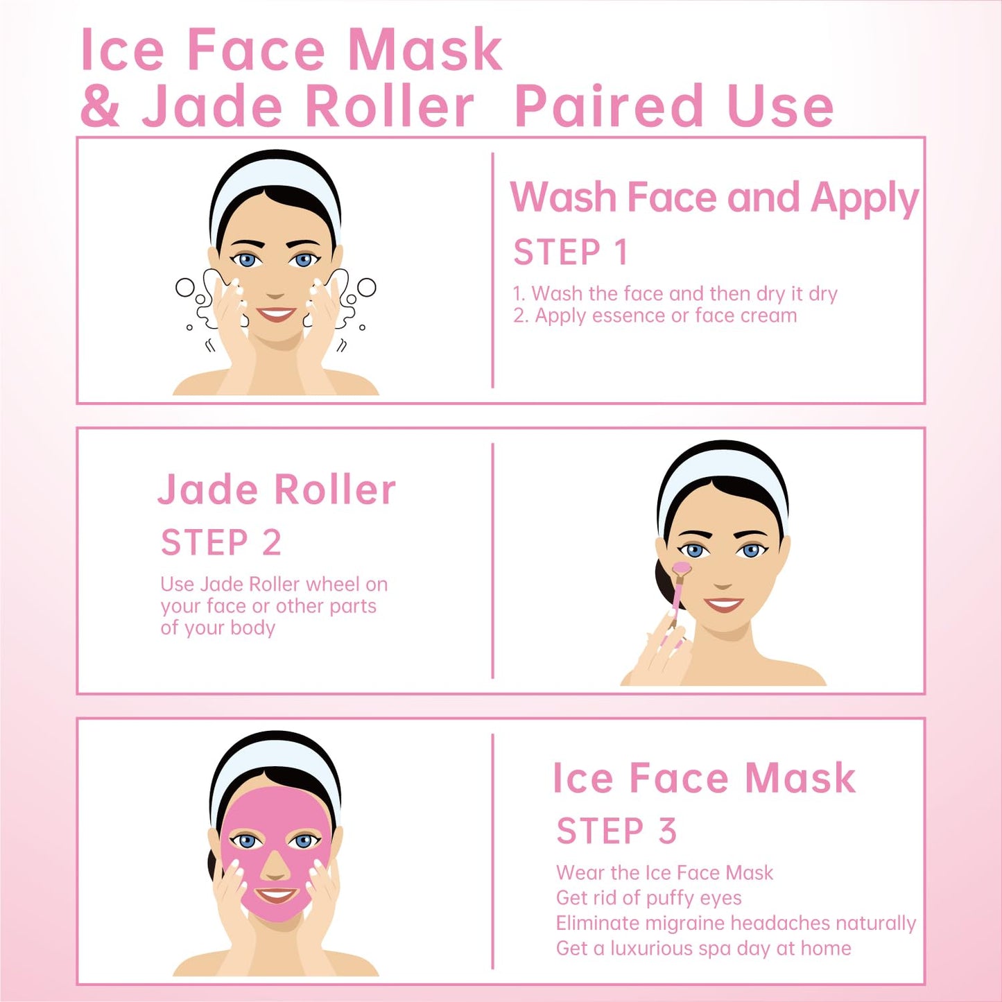 ZNÖCUETÖD Ice Face Roller Facial Jade Roller and Ice Face Mask Cold Cooling Gel Mask Gift Set for Women Face Aging Wrinkles Lifting Firming Puffy Eyes, Eye Face Neck Roller Massager SPA Tools