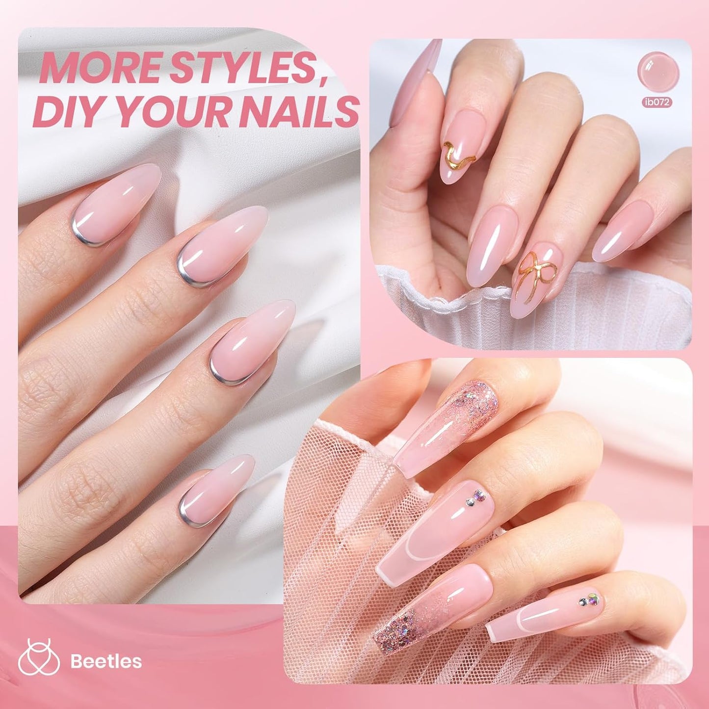 Beetles Neutral Gel Nail Polish 15ml Jelly Nude Pink Gel Polish Set Sheer Pink Soak Off UV LED Translucent Effect French Nail Art Spring Summer Manicure Gift for Women