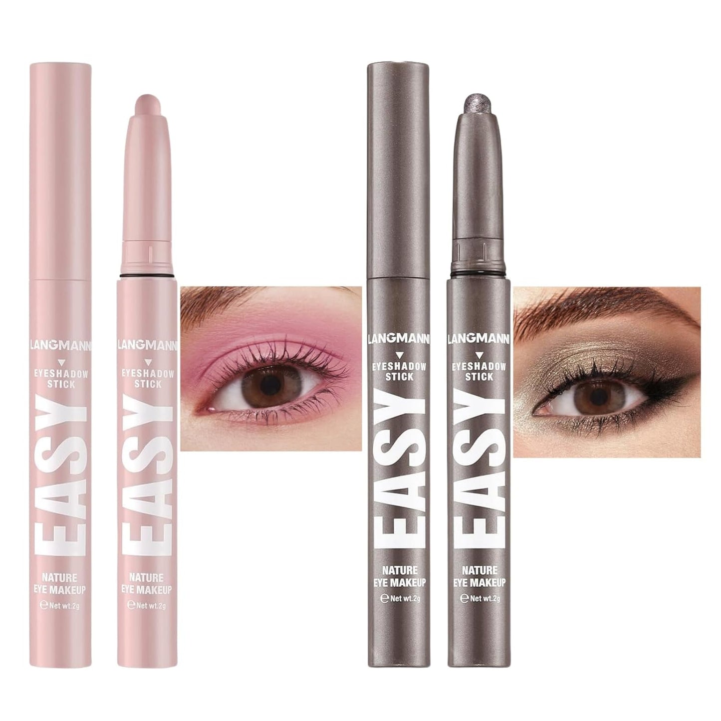 Jolilab Eyeshadow Stick Set, 2 Colors Matte Professional Bright-Colored Contouring and Highlight Eyeshadow Stick, Cream Waterproof Long Lasting High Pigmented Eye Shadow. (2, 01+21 2pcs)