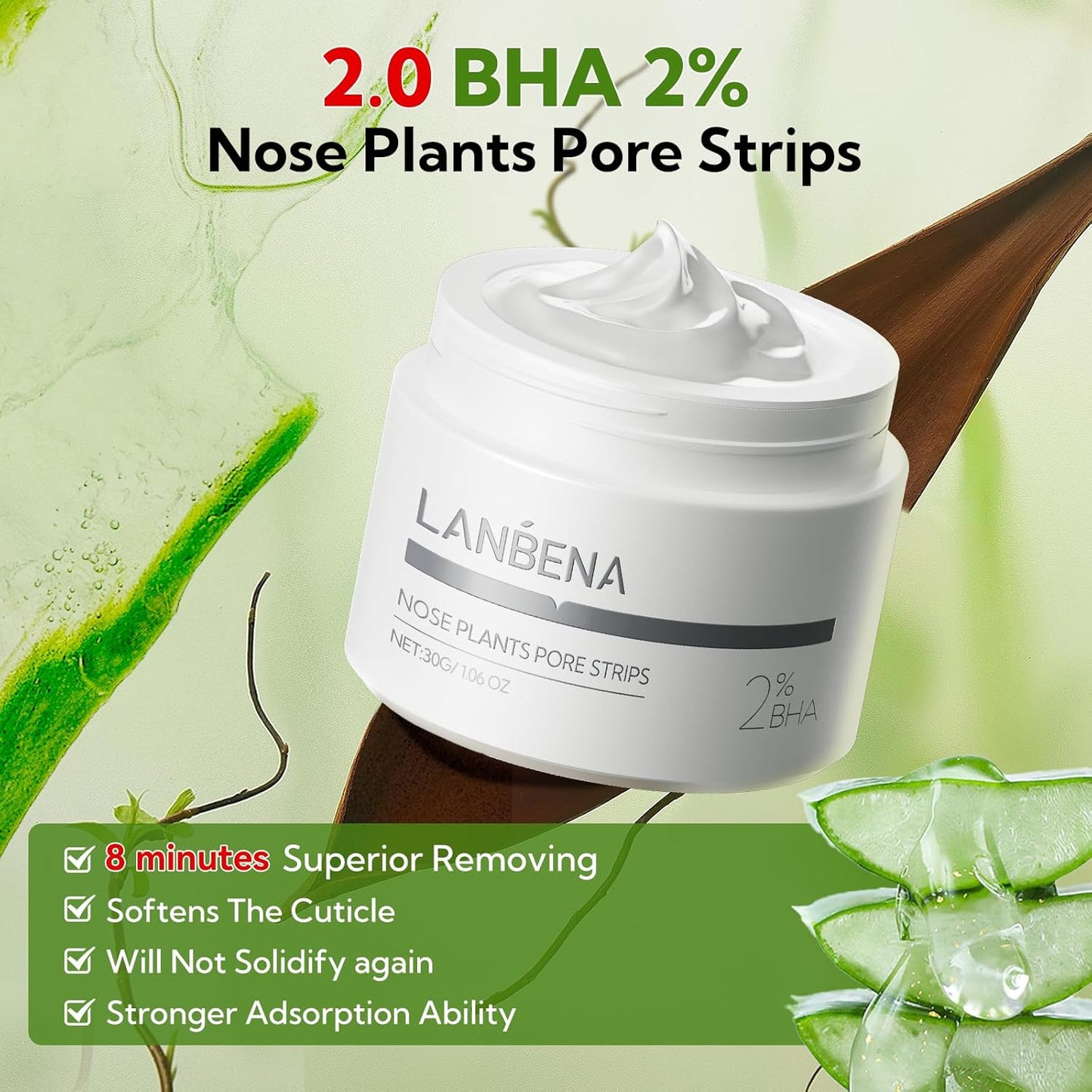 LANBENA 2.0 Blackhead Remover, Nose Plants Pore Strips Deep Cleansing Peel off Mask with Salicylic Acid, Amazonian White Clay, 60Pcs Nose Strips Black Heads Remover from Face
