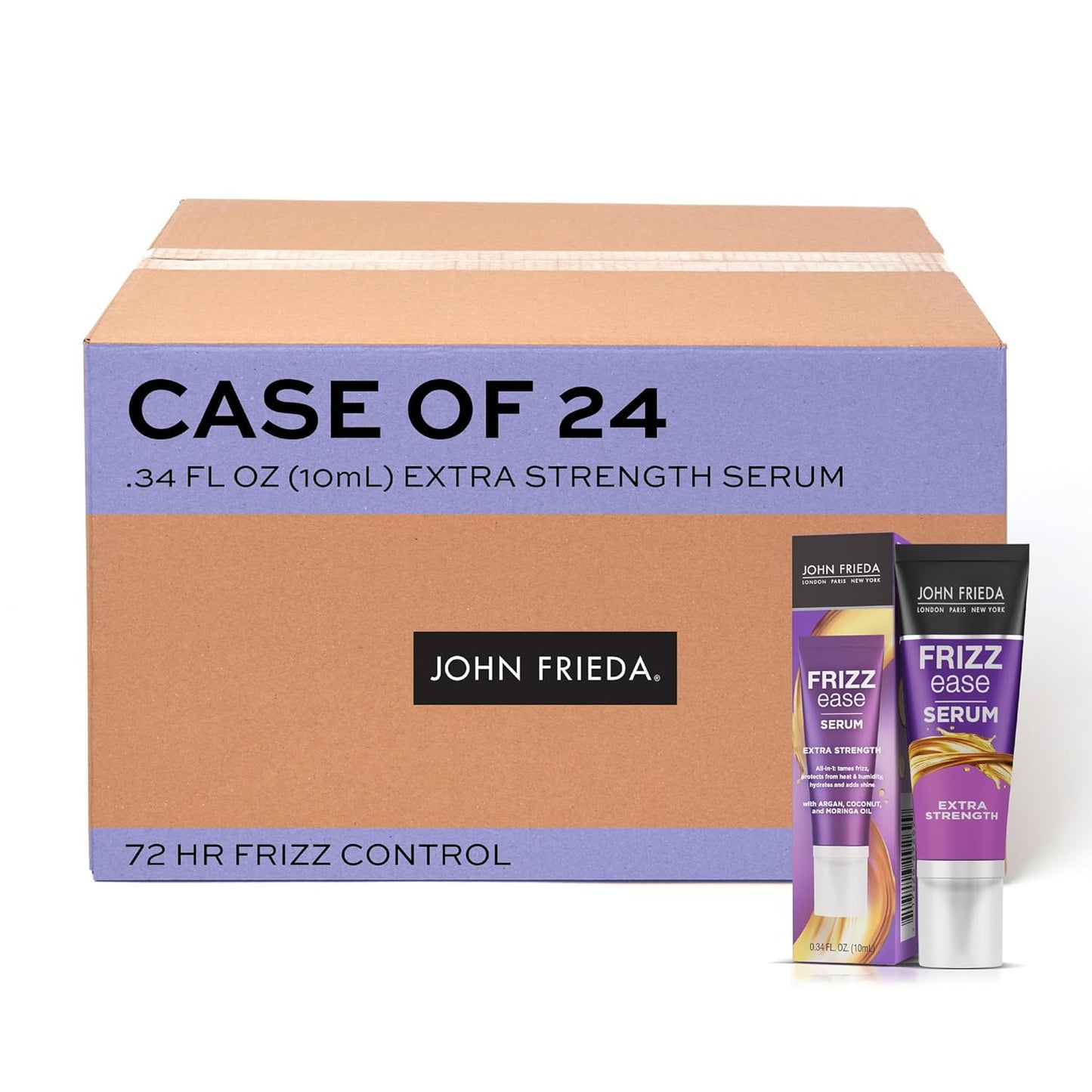 John Frieda Anti Frizz, Frizz Ease Extra Strength Hair Serum with Argan Oil, Anti-Humidity Spray for Hair, Nourishing Treatment for Thick, Coarse Hair, Travel Size, 0.34 Oz/Pack of 24