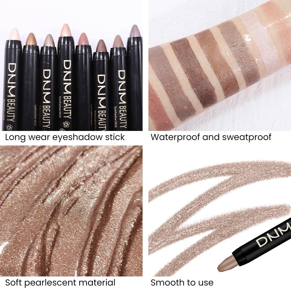 Kaely 8Pcs Cream Eyeshadow Stick Set, Champagne Pearl Taupe Bronze Cocoa Stone Putty Smoky Amethyst, Matte Shimmer Eyeliner Pencil Eye Shadow Sticks Palette Makeup for Older Women, Cruelty-Free 03