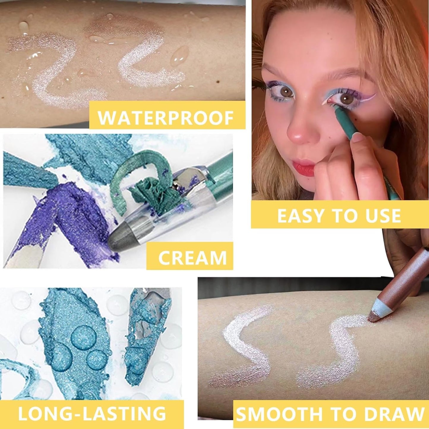 Light Blue Eyeshadow Stick, Highlighter Eye Liner,Eye Brightener Stick, Shimmer Creamy eyeshadow, Waterproof Eyeshadow Pencil Long Lasting Eye Shadow Makeup.#4 light blue shimmer