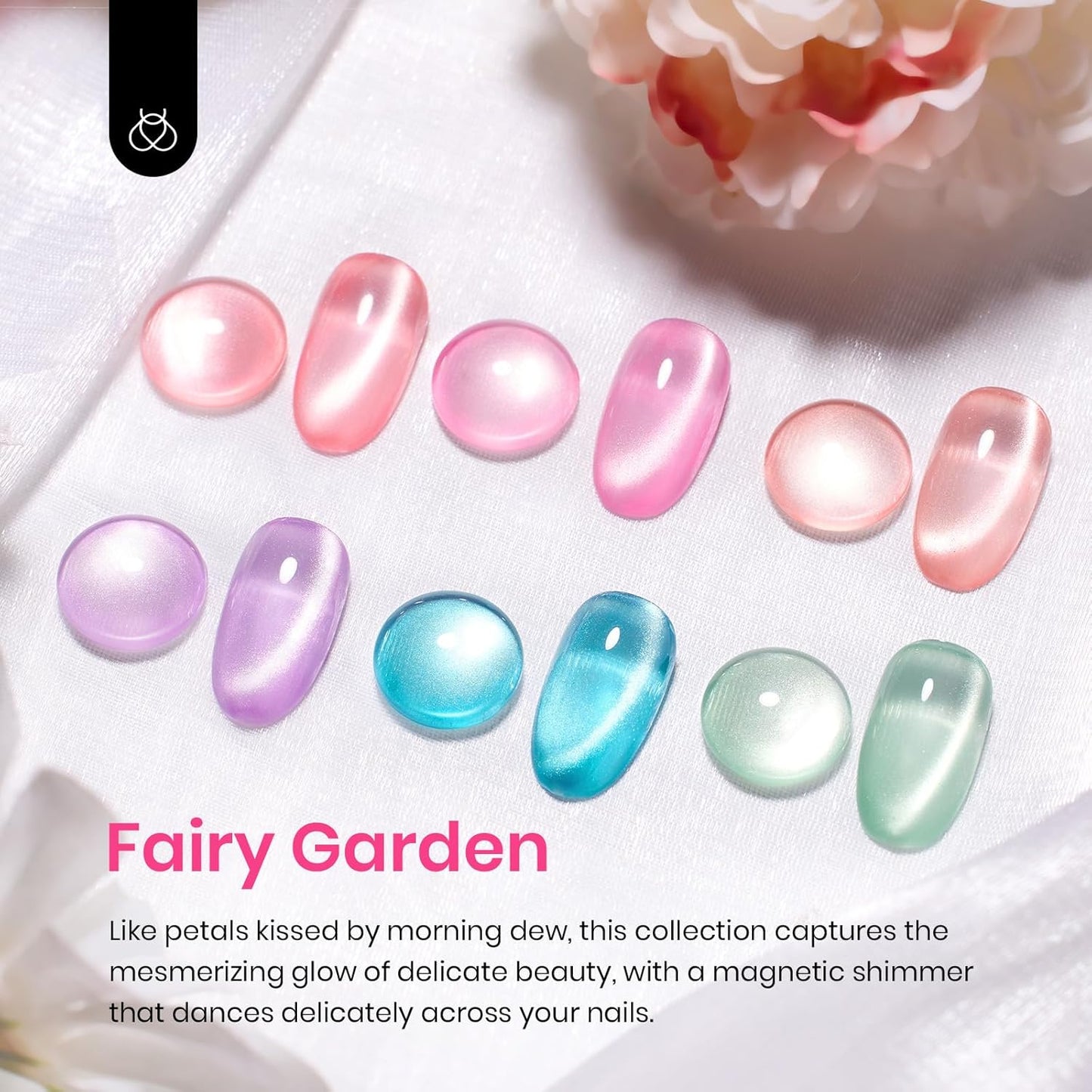 Beetles Cat Eye Gel Nail Polish Set, 6 Summer Colors Pastel Shimmer Glitter Gel Polish Kit Soak Off LED UV Curing Requires Pink Red Blue Orange Green Purple Velvet Gel with Magnet Gift for Women