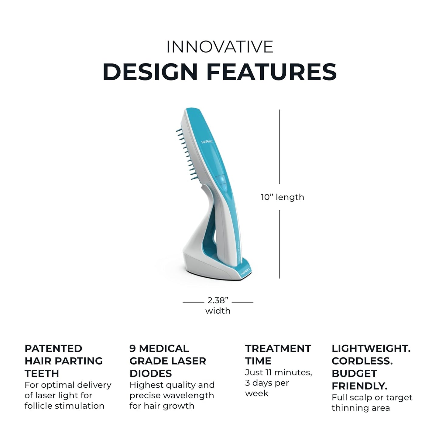 Hairmax Ultima 9 Classic LaserComb -(FDA Cleared) Laser Hair Regrowth Treatment Device for Men & Women - Reverses Thinning Hair Loss - Red Light Therapy to Stimulate Hair Growth - Cordless Design