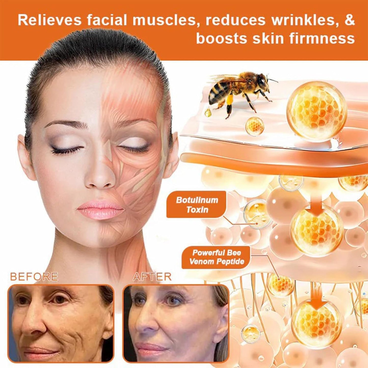 Bee Venom Firming Serum Stick，Firming Anti-wrinkle Cream，Enriched with Natural Extracts, Moisturizes, Fights Wrinkles and Restores Skin Elasticity, Suitable for All Skin Types，1.01Oz