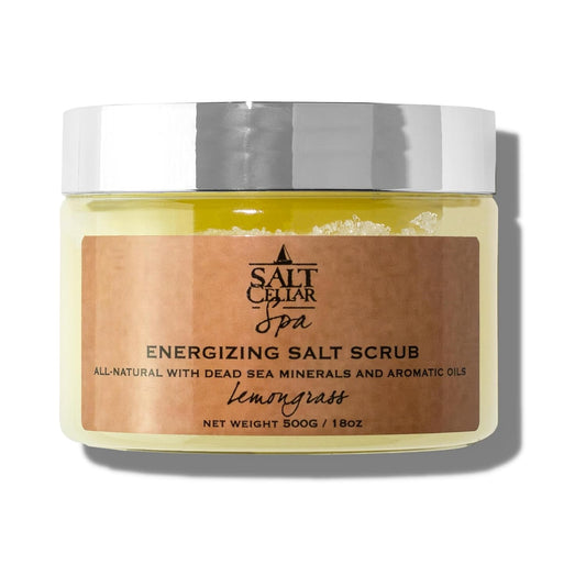 Salt Cellar Spa Energizing Lemongrass Salt Scrub - Awaken Your Skin with Dead Sea Minerals - Revive, Refresh, and Rejuvenate - Made in Israel, Cruelty-Free, 18 oz.