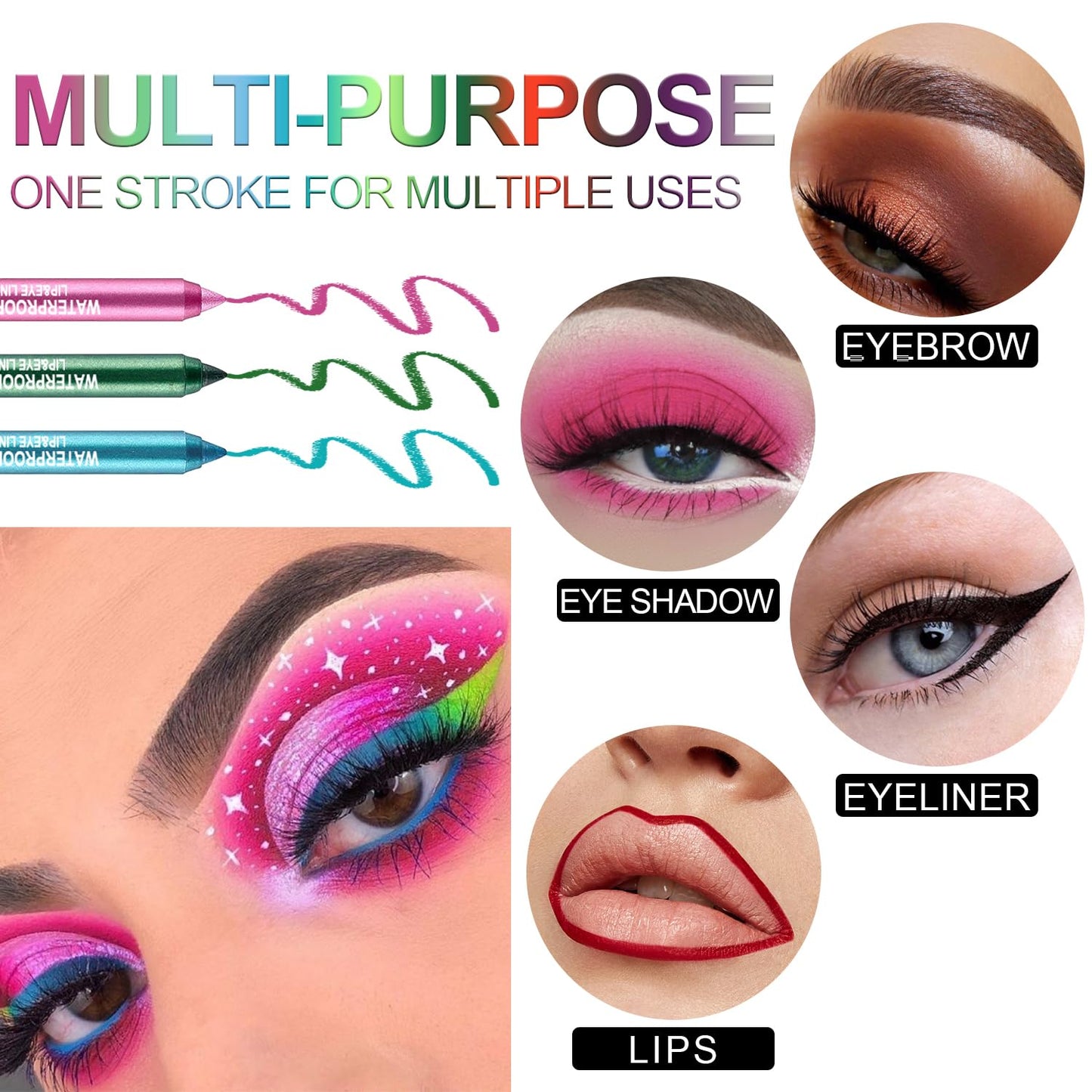 7 Colorful Eyeliner Pen Set, Eye Shadow Pencil, Pearl Eyeliner Kit Metallic Glitter Colored Eye liner for Women Eye&Lip Liner Professional Waterproof Eye Makeup (7PCS B)