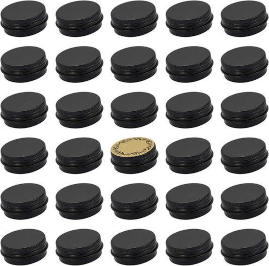 0.5 oz Screw Top Aluminum Tin Jar with Screw Lid and Blank Labels (Black - Pack of 32)