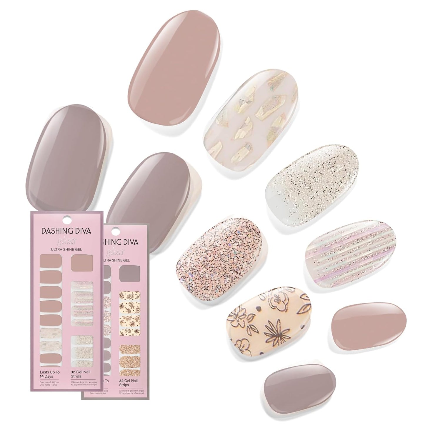 Dashing Diva Gloss Nail Strips Bundle - The Best Sellers Collection - Lavender Dreams & After Glow - UV Free, Chip Resistant, Long Lasting Gel Stickers - Contains 2 Sets