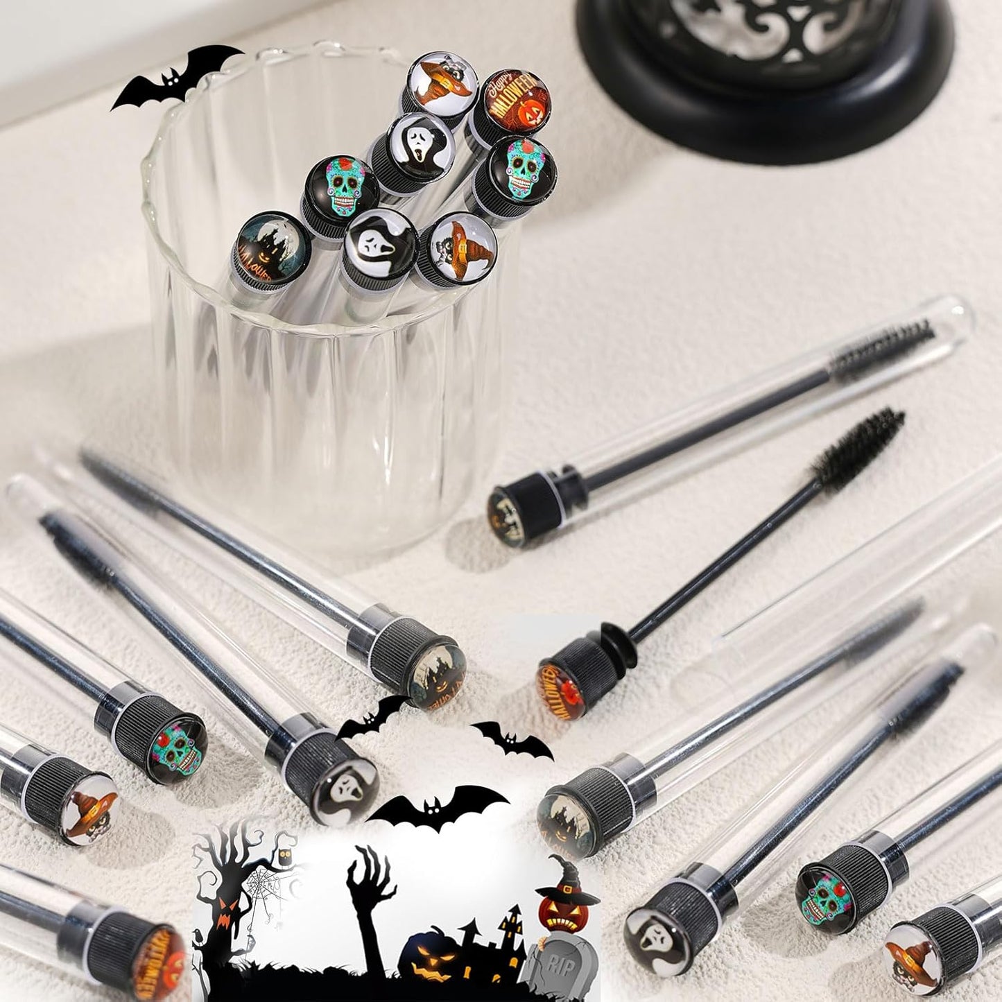 20 Pcs Disposable Mascara Wands Set,Include 10Pcs Crystal Lash Spoolies Brush and 10 Pcs Reusable Empty Eyelash Brush Tubes Halloween Party Decration