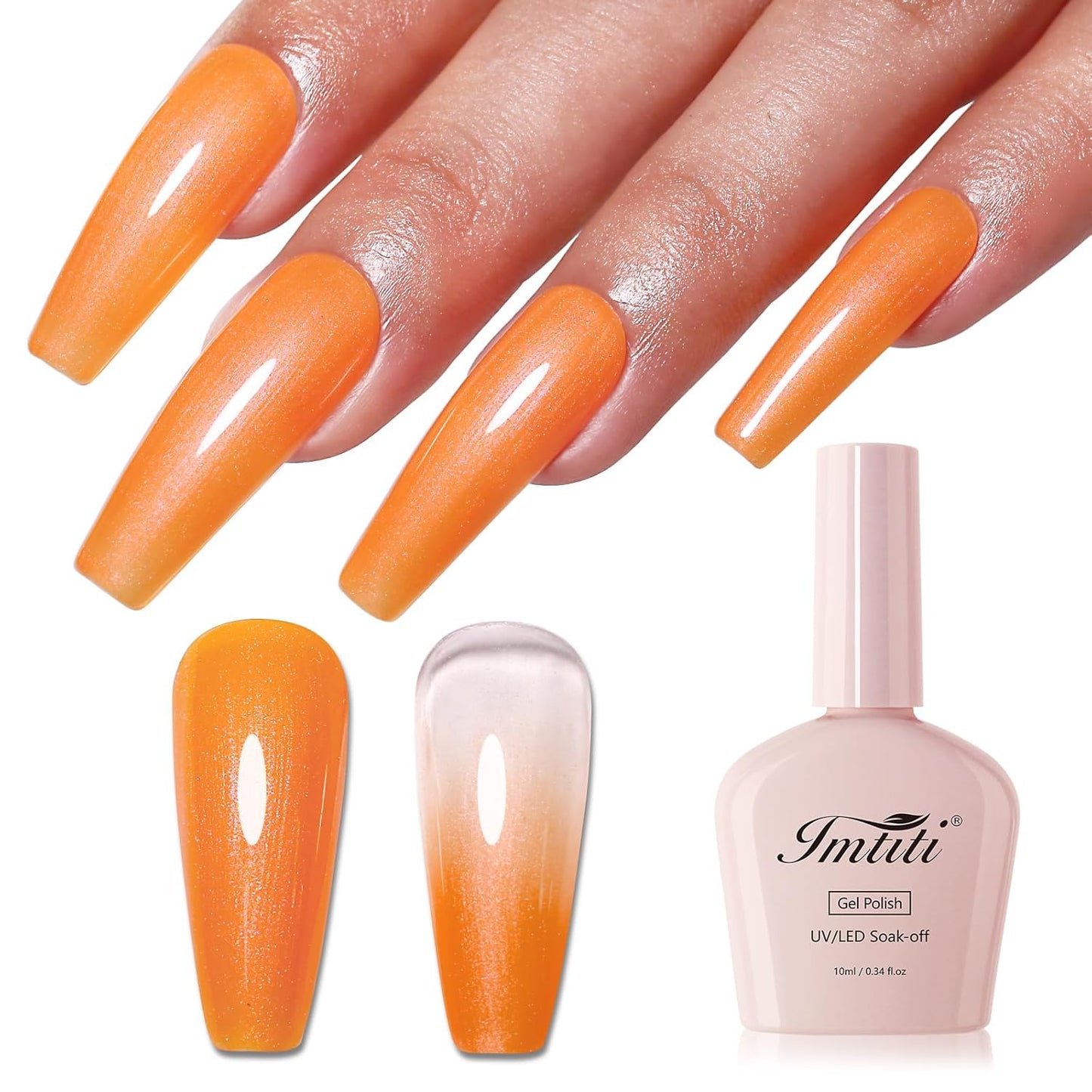 Imtiti Glitter Gel Nail Polish, Bright Orange Pearl Glitter Nail Gel Polish Diamond Shimmer Sparkle Soak Off UV LED Spring Summer Manicure 10ML