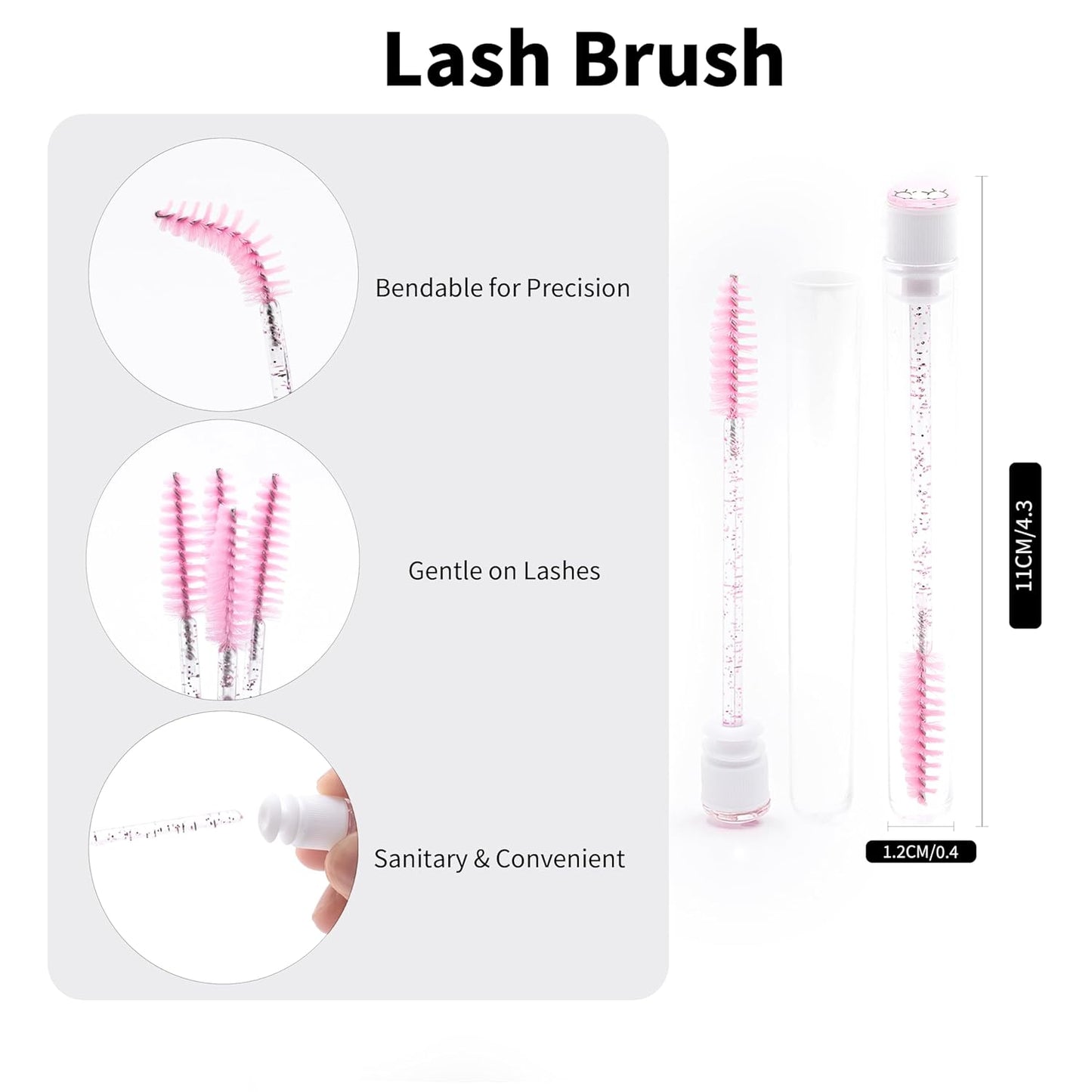 i-Laesh 20Pcs Diamond Foil Gold Pink Disposable Mascara Wands with Tube - Spoolies for Eyelash Extensions, Cleaning & Brow Makeup - Applicator Set