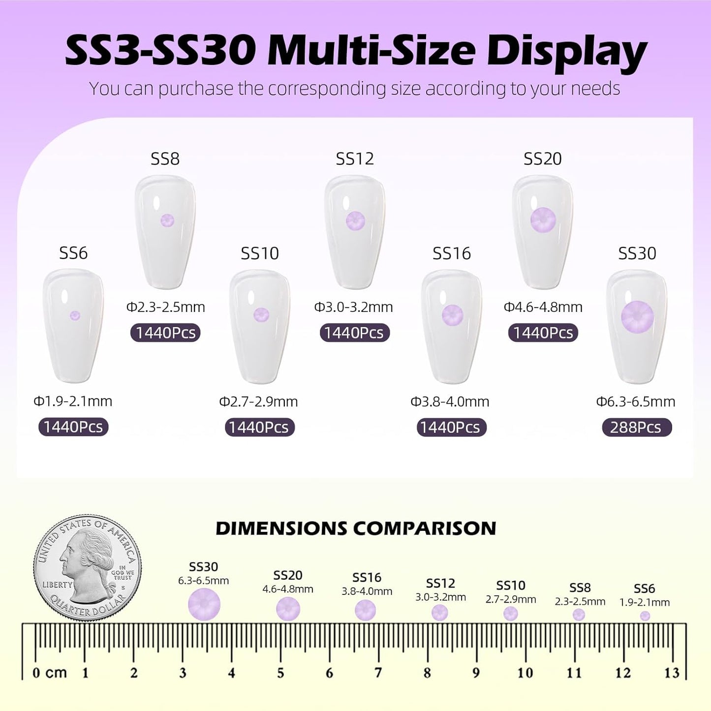 Mocha Lt.Purple Flatback Rhinestones, Glass Rhinestones for Nail Art and Craft, Glue Fix, Loose Crystal Gemstones(Mocha Lt.Purple, SS8, 1440pcs, 2.3-2.5mm)
