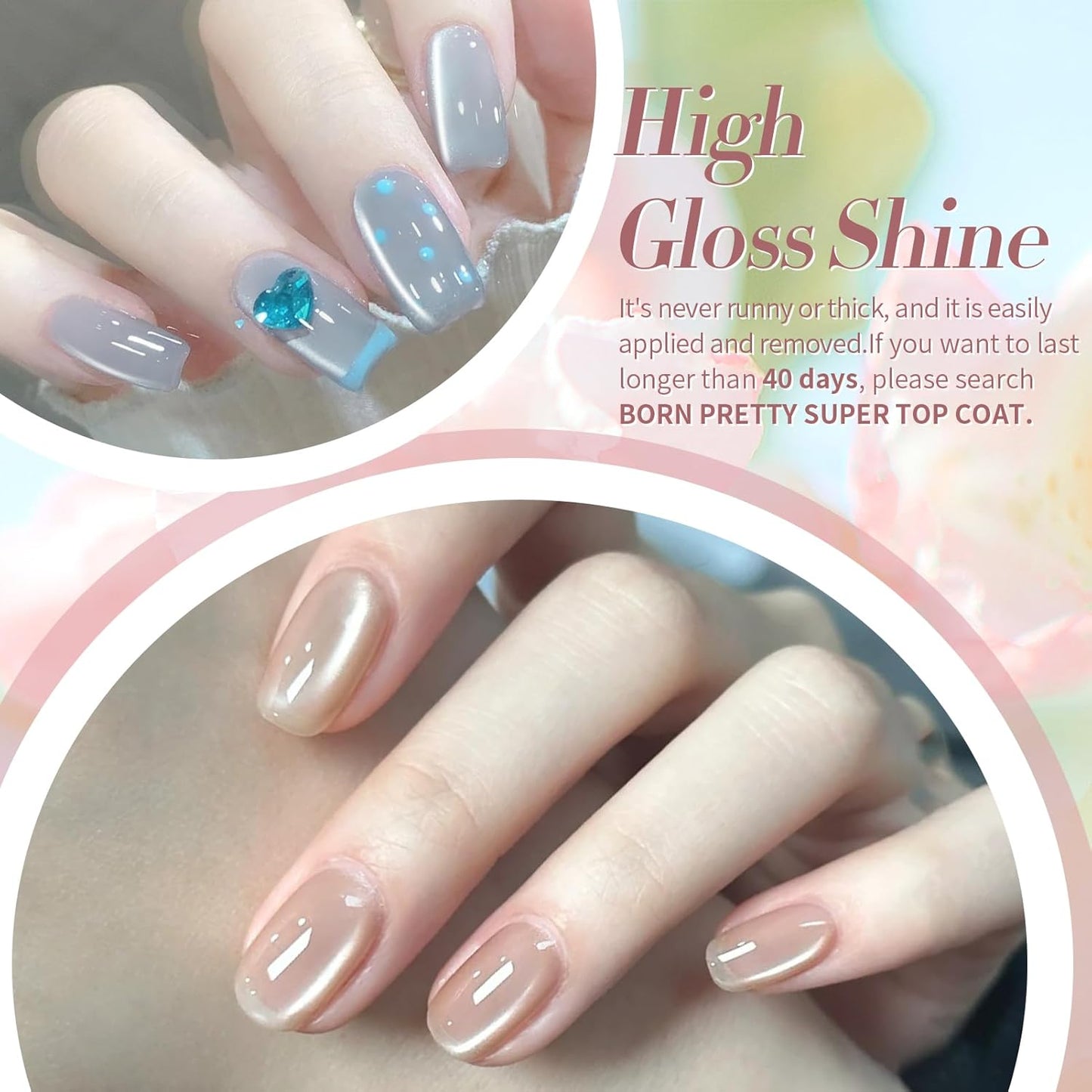 Born Pretty Pastel Magnetic Gel Nail Polish,Water Light Cat Magnetic Eye Gel Jelly Glass Crystal Nail Polish Glitter Shimmer Auroras Magnetic Gel Nail Art Manicure Kit 6PCS