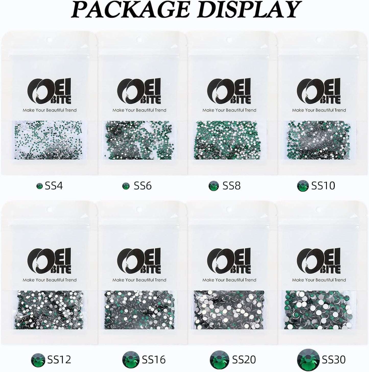 Malachite Green Flatback Rhinestones, Glass Rhinestones for Nail Art and Craft, Glue Fix, Loose Crystal Gemstones(Green, SS16, 1440pcs, 3.8-4.0mm)