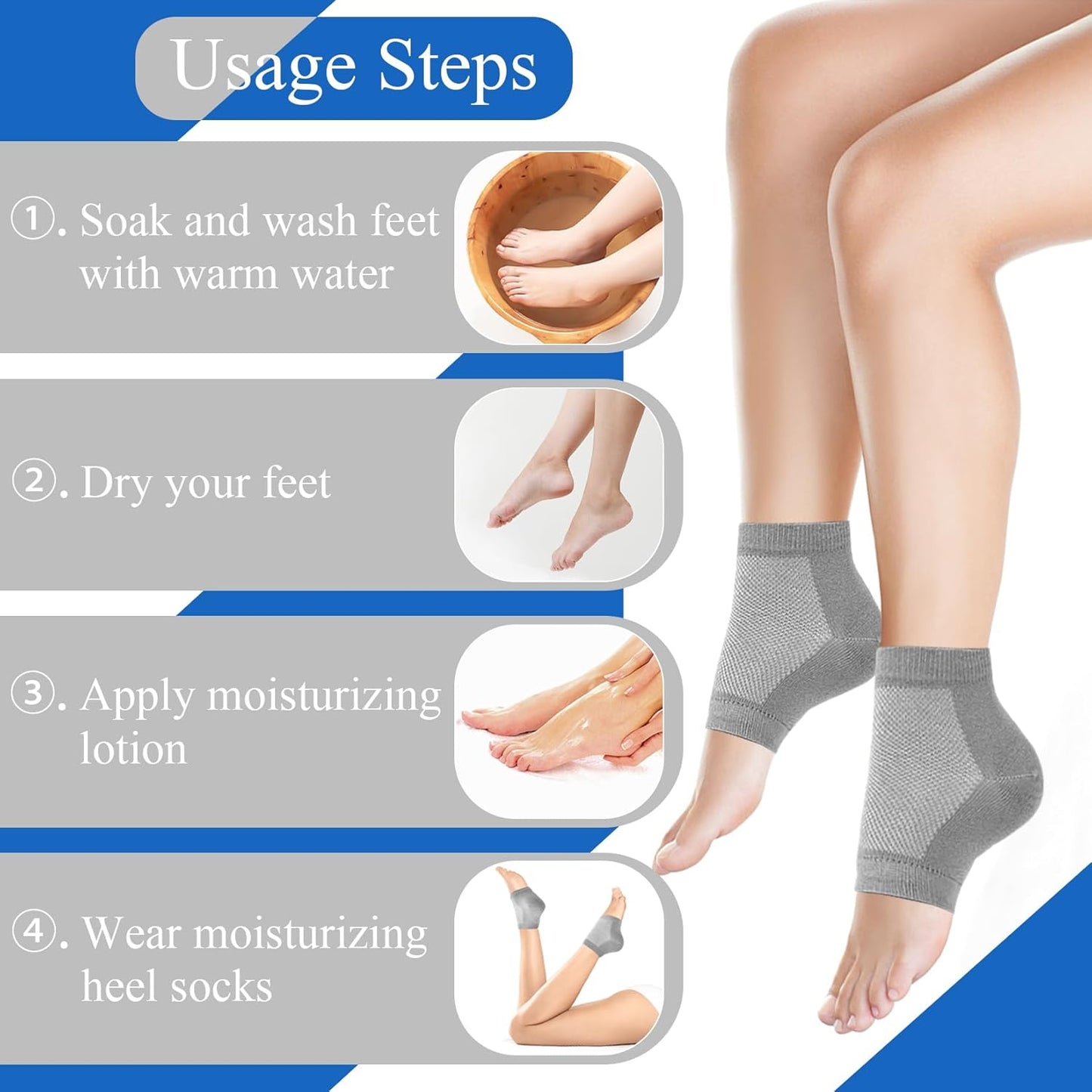 Moisturizing Socks,12 Pairs toeless Socks for Women for Dry Cracked Heel Treatment,Cracked Heel,msilicone Socks for Women