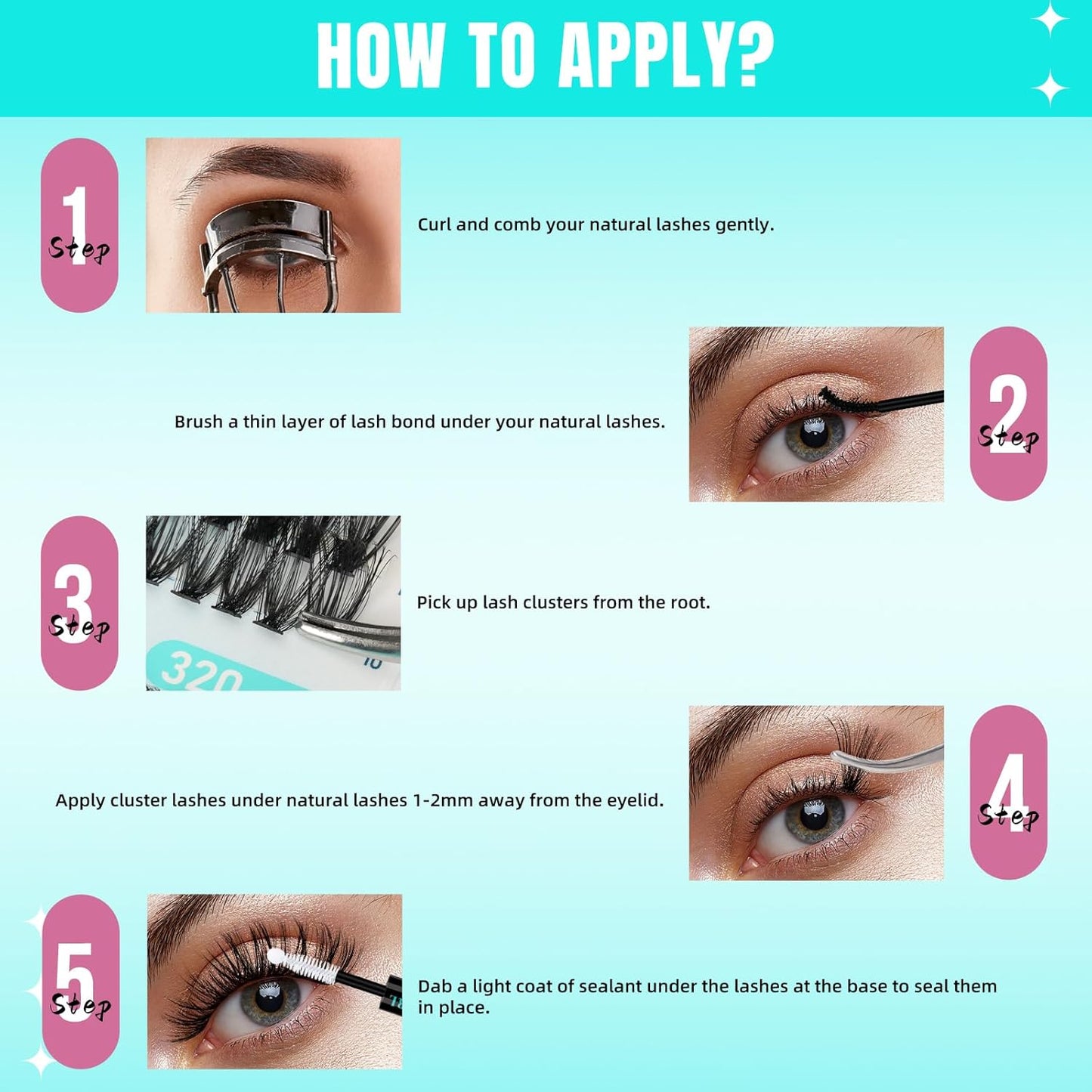 Lash Clusters Wispy 320PCS Eyelash Extension 40D 50D Cluster Lashes Individual Lashes DIY Lash Extension Natural Look Cluster Eyelash Extensions Soft False Eyelashes at Home for Beginners(D-Mix9-16mm)