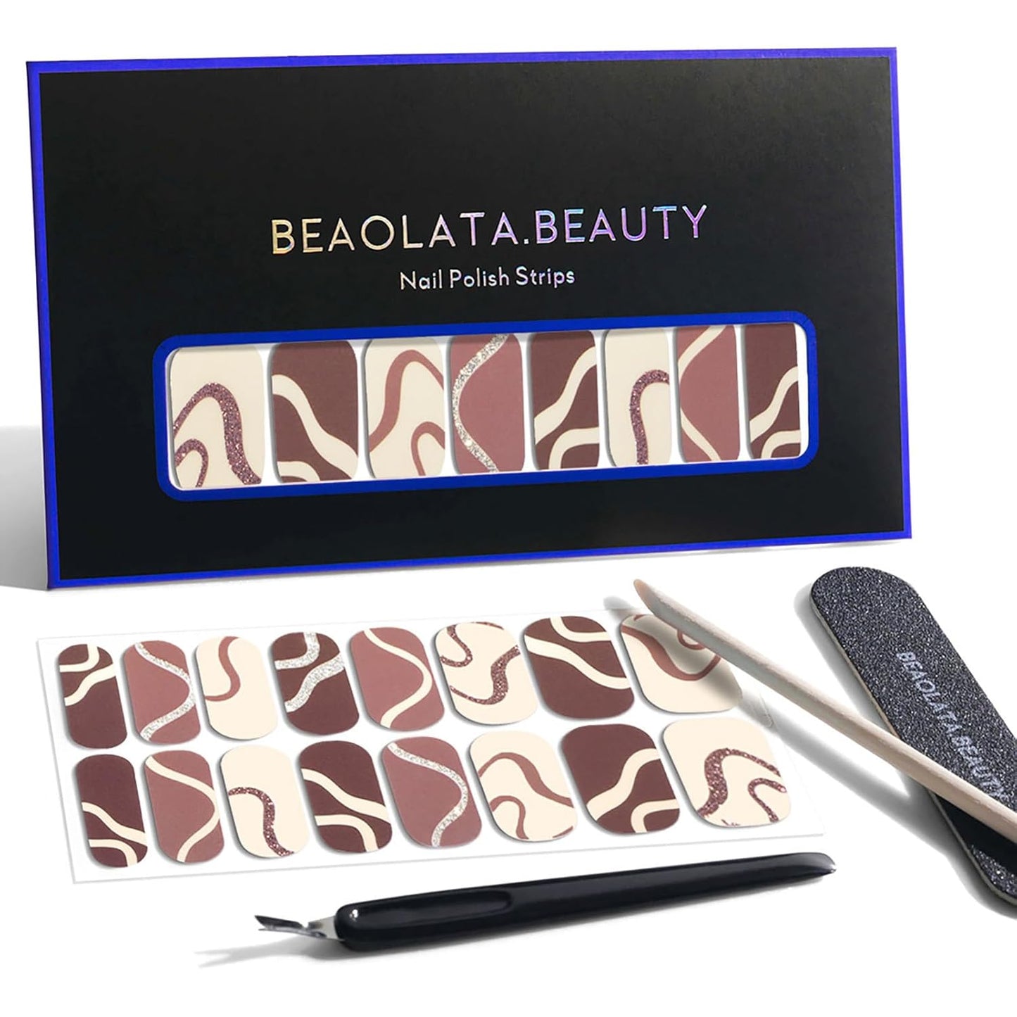 Nail Polish Strips, 32PCS Salon Quality Wraps, Long Lasting Gel Nail Stickers for Women Easy Apply& Remove (Basketry Yellow Brown)