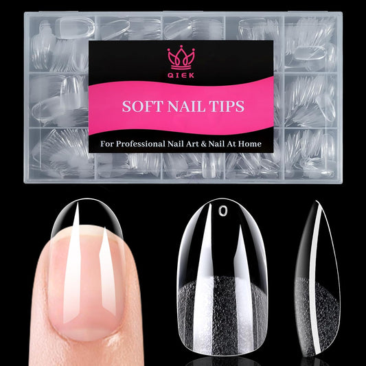 Medium Round False Nail Tips, 15 Sizes 510 PCS Clear Soft Press On Fake Nail Pre-shaped Half Matte Full Cover Gel Nail Tips Extensions Strong Thick Long Lasting for DIY Beginners & Salon Manicure