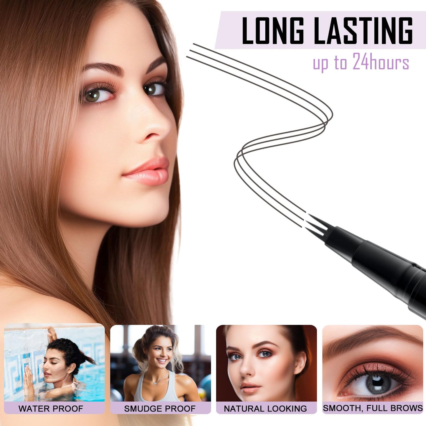 LAVONE Eyebrow Pencil, 2-In-1 Waterproof Eyebrow Pen, with 3 Tip Microblading Eyebrow Pen and Ultra-Precise Brow Pencil, Dual-ended Eyebrow Brush, for Eyebrow Makeup - Dark Grey