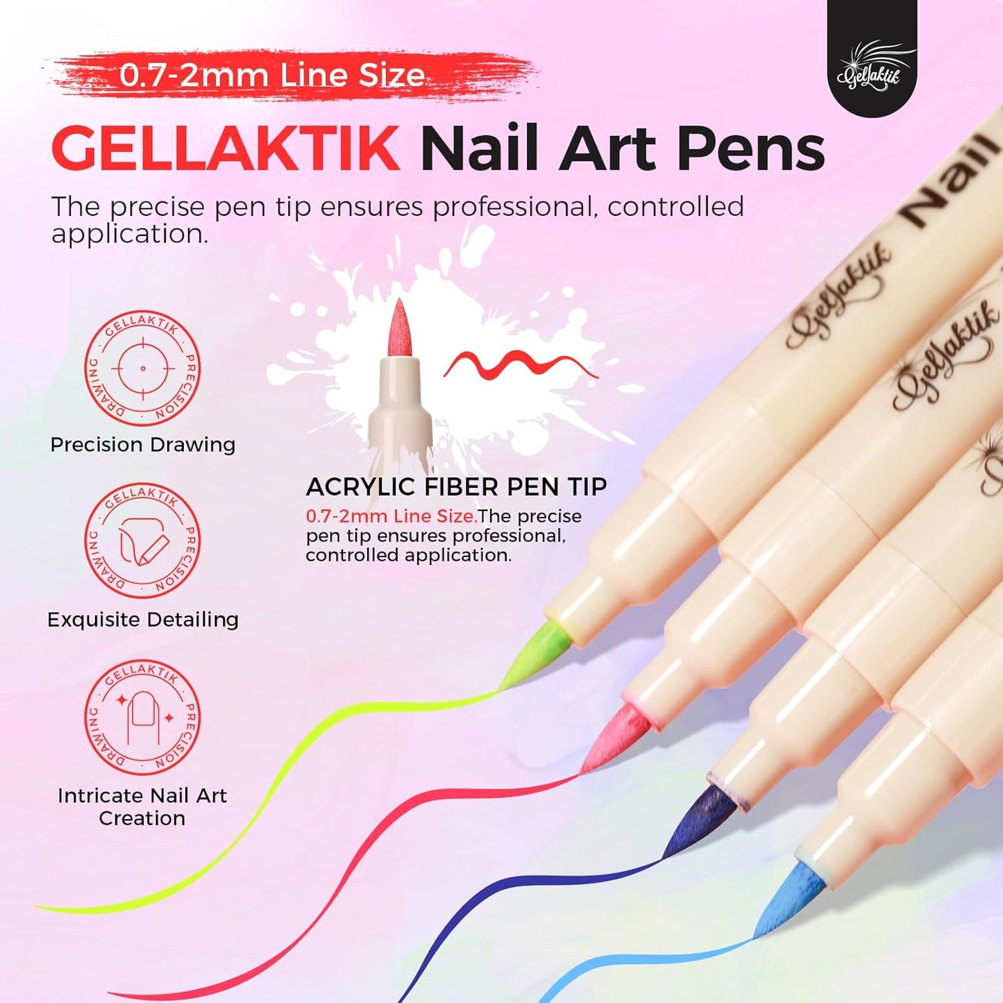 18 Colors Nail Art Pens Set, 3D Nail Polish Pens Quick-Drying Acrylic Paint Markers, Dotting Liner Brush for DIY Nail Design, Home & Salon Manicure Tools