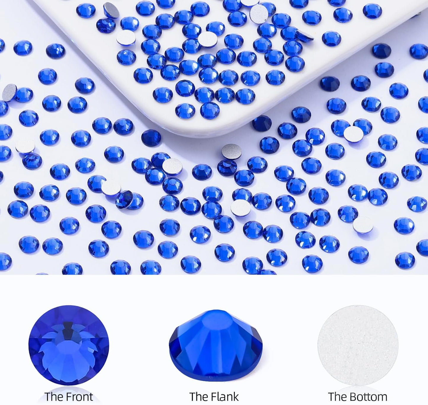 Sapphire Flatback Rhinestones, Glass Rhinestones for Nail Art and Craft, Glue Fix, Loose Crystal Gemstones(Blue, SS30, 288pcs, 6.4-6.6mm)