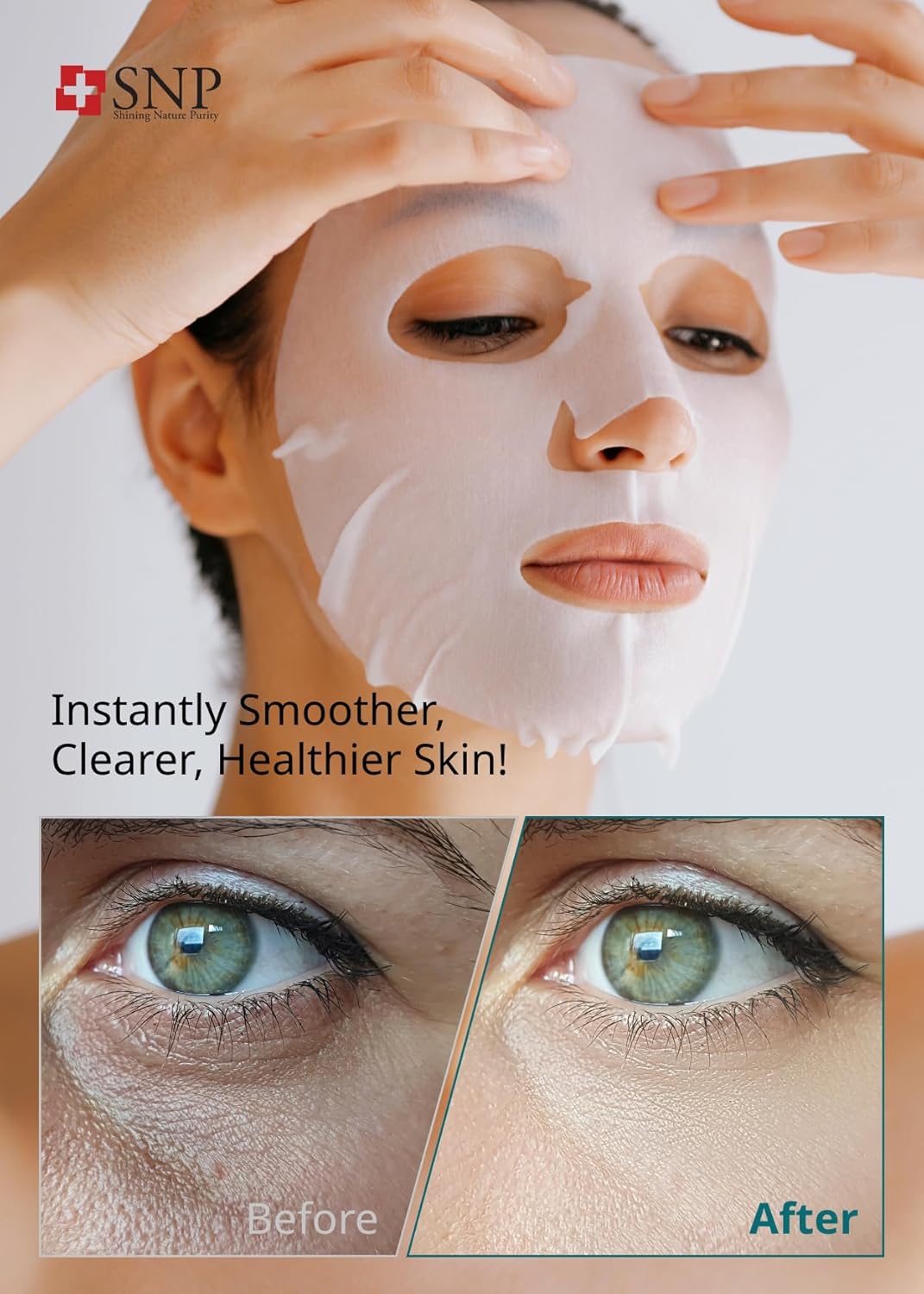 SNP 1000ppm Real Jade Mineral Ampoule Sheet Mask | Cleansing and Purifying All Sensitive Skin Types | Calming, Hydrating, and Moisturizing Facial Skin | Korean Face Masks Skincare | 10 Sheets