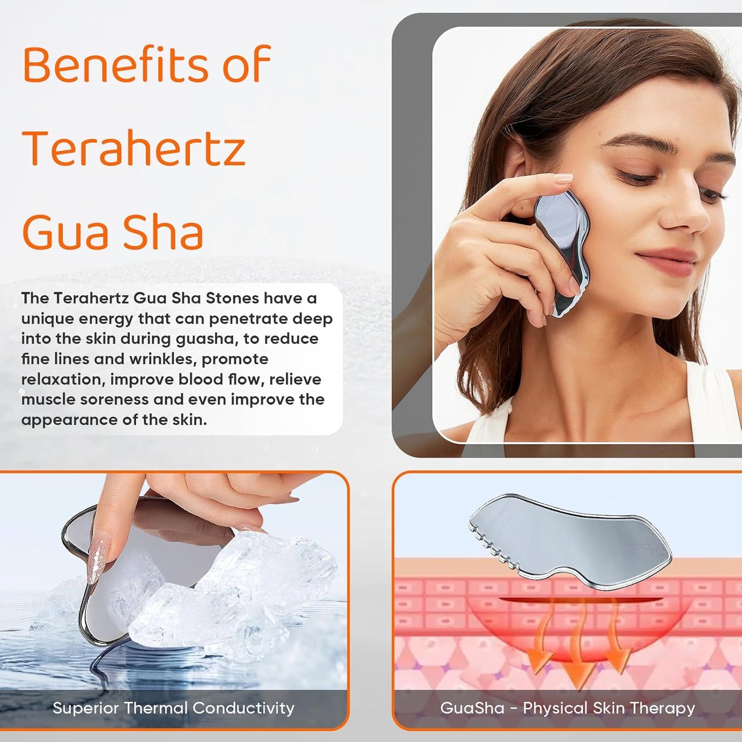 2Pcs Terahertz Gua Sha Facial Tools Set Stone for Lymphatic Drainage, Reduced Puffiness, Relieved Facial Tension – 100% Natural Terahertz Stone Skin Care Tools
