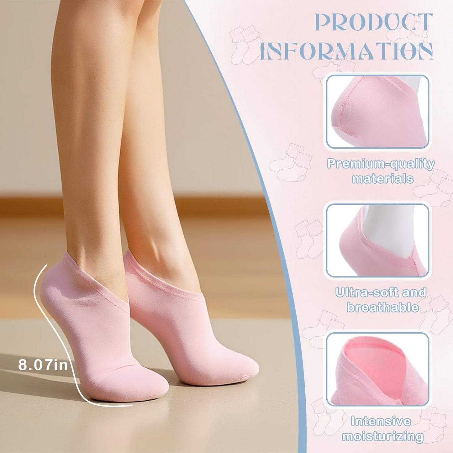 12 Pairs Moisturizing Socks Overnight for Dry Feet Cotton Spa Lotion Cotton Moisture Enhancing Cosmetic Moisturizing Socks for Women Men Foot Care Dry Cracked Feet(Classic,White Pink)