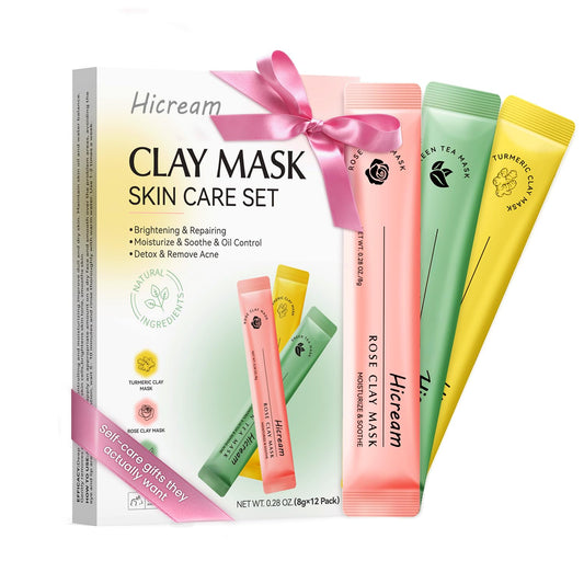 Turmeric Clay Mask, Rose Face Mask & Green Tea Mud Mask 12 PCS - Spa Facial Mask Set Gift for Women & Men, Skin Care Set for Deep Cleansing, Moisturizing, and Refining Pores,Travel-Friendly & Portable