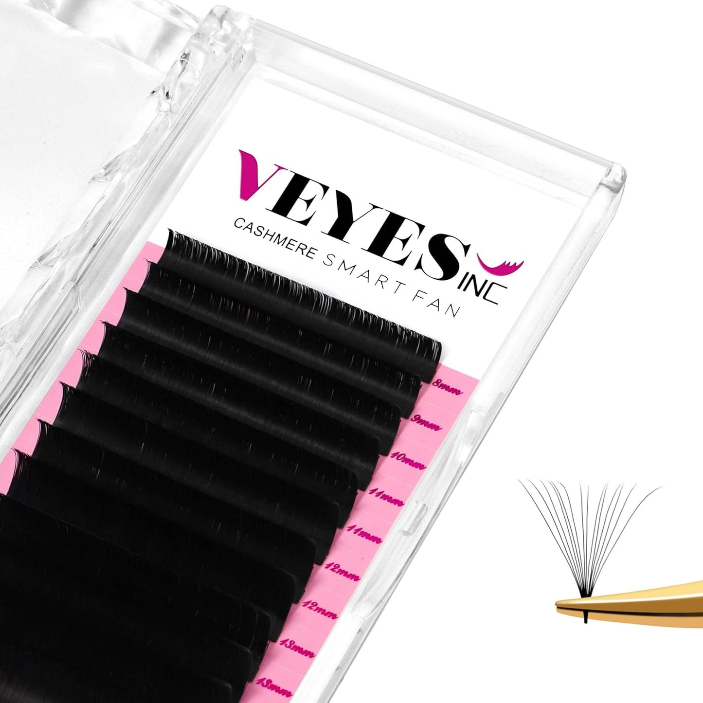 VEYES INC Cashmere Smart Fan Lash Extensions 0.03 0.05 0.07 C/CC/D Curl 8-20mm Mixed & Single Length, Super Matte Black Volume Lashes, Professional Supplies for Lash Techs (0.03 C 17mm)