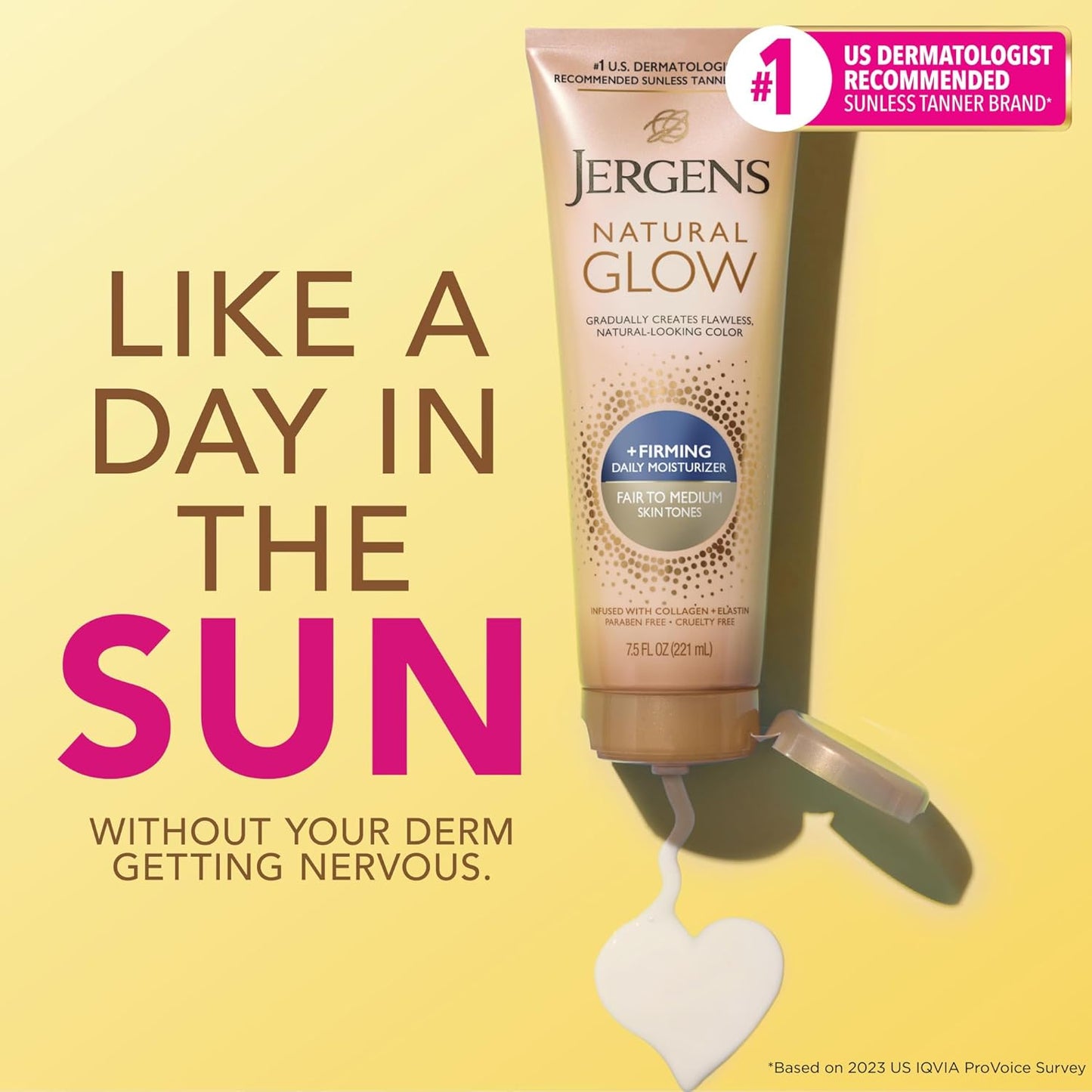 Jergens Natural Glow +Firming Self Tanner Body Lotion, Fair to Medium Skin Tone, Sunless Tanning Moisturizer with Collagen and Elastin. Helps to Visibly Reduce Cellulite, 7.5 Fl Oz (Pack of 2)